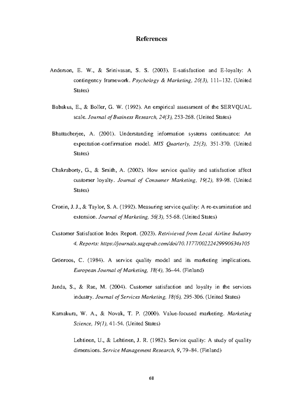 References for Customer Satisfaction Studies - Course Code: PSY 101 ...