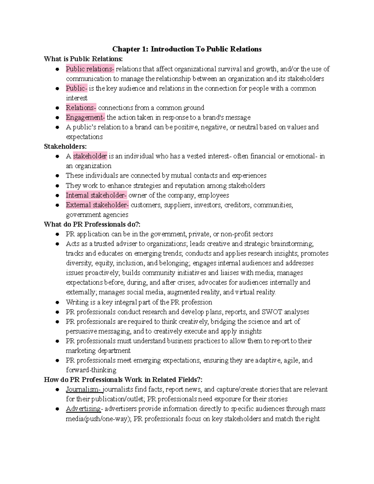 PUR3000 - Lecture Notes: Introduction to Public Relations and Ethics ...