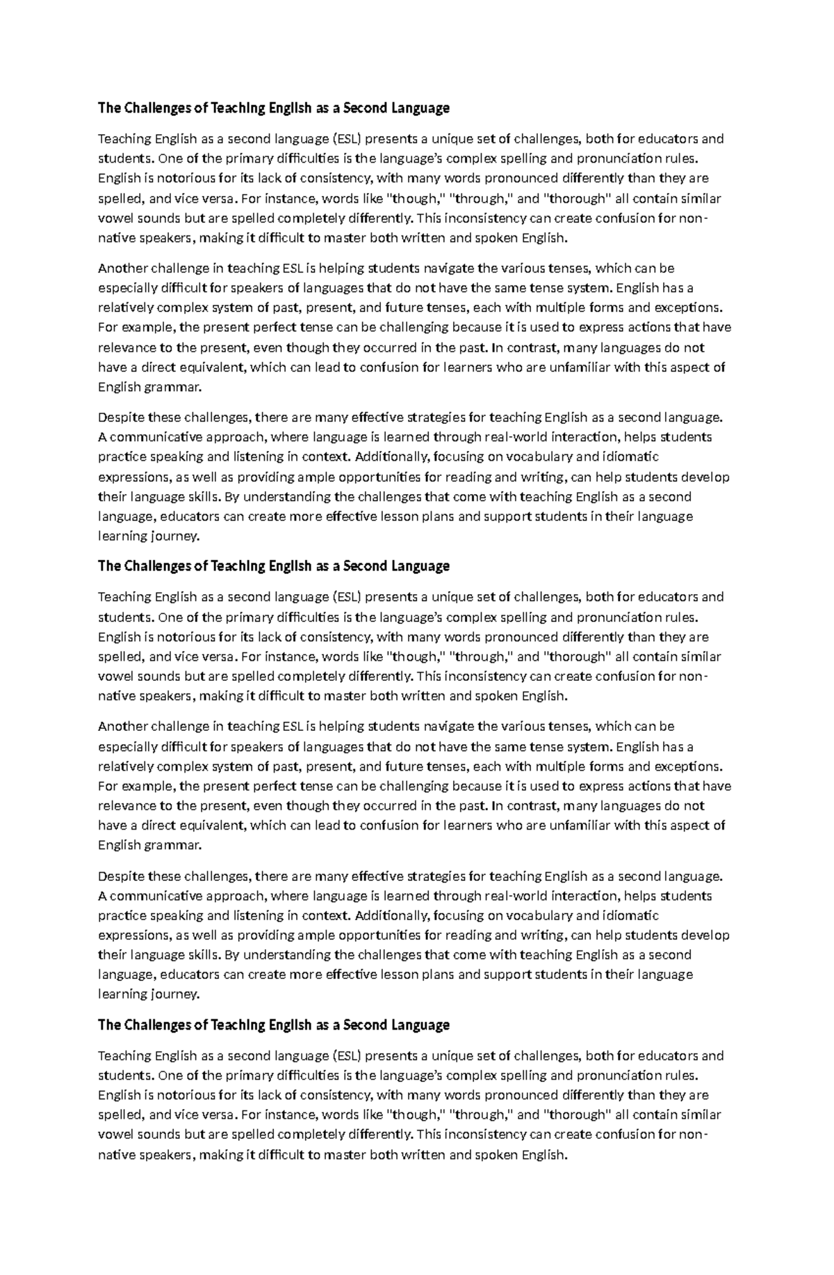 The Challenges of Teaching English as a Second Language - One of the ...