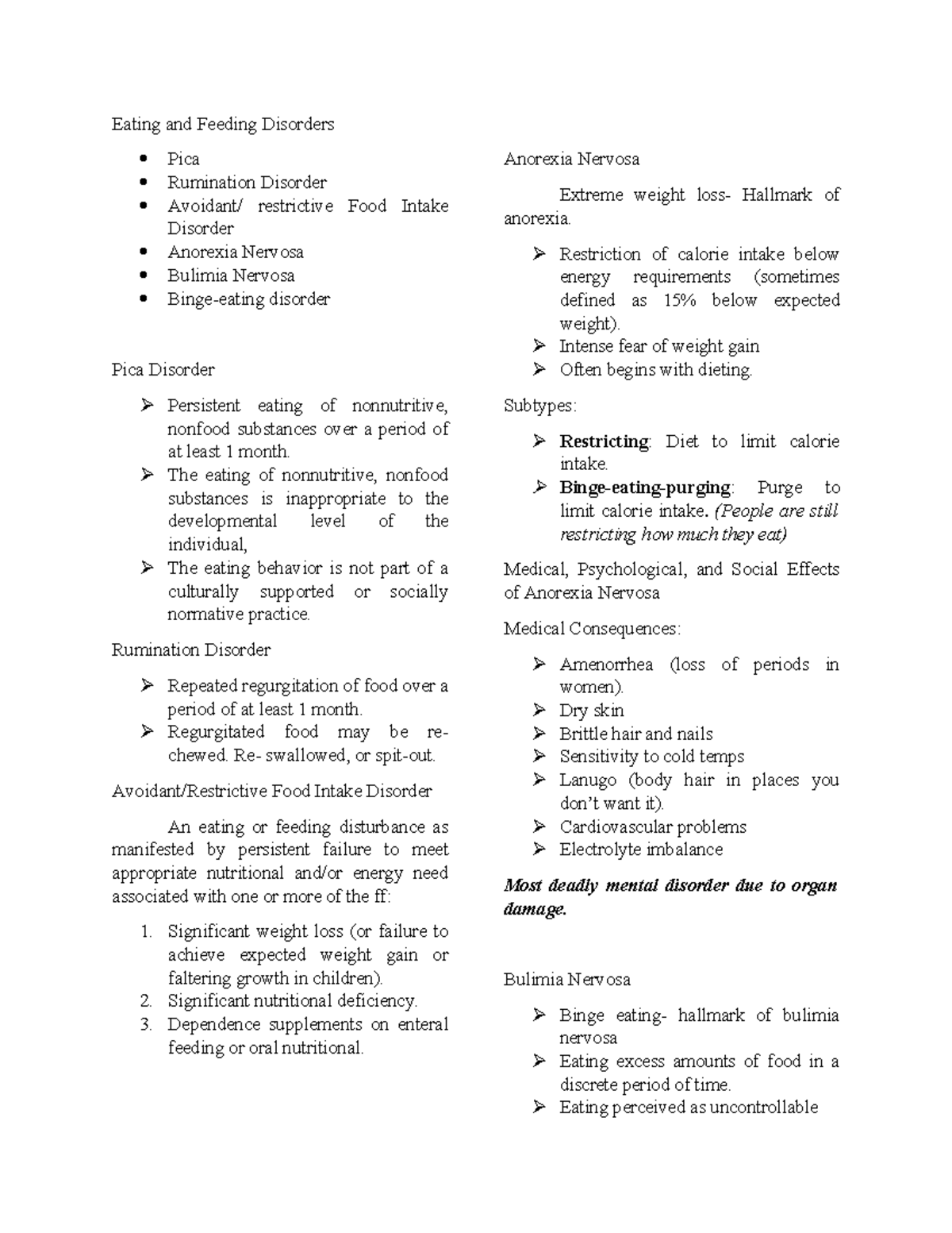 Abnormal Psychology: Summary of Eating & Feeding Disorders - Studocu