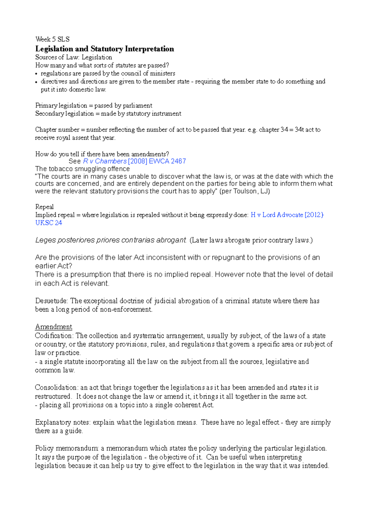 Legislation and Statutory Interpretation - Week 5 SLS Legislation and ...