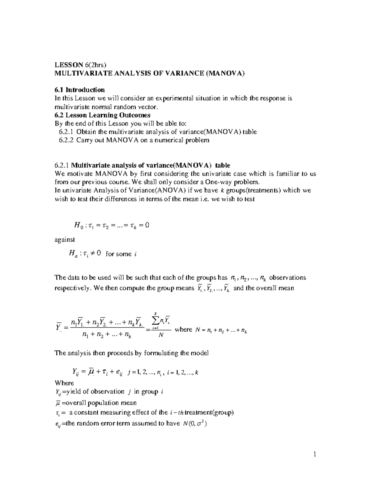 SST414 Lesson 6: Multivariate Analysis of Variance (MANOVA) Overview ...