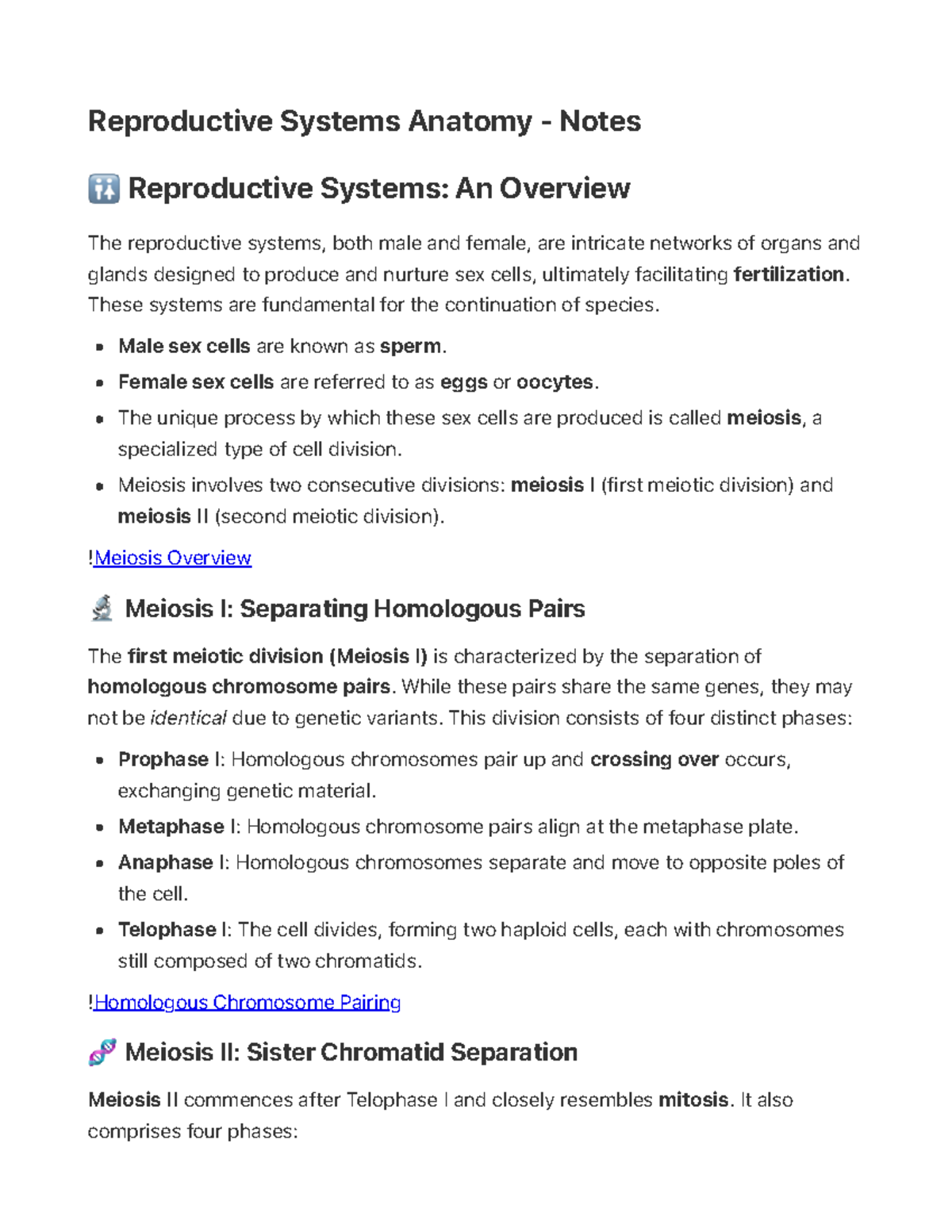 Reproductive Systems Anatomy Notes (BIO 101) - Overview and Functions ...