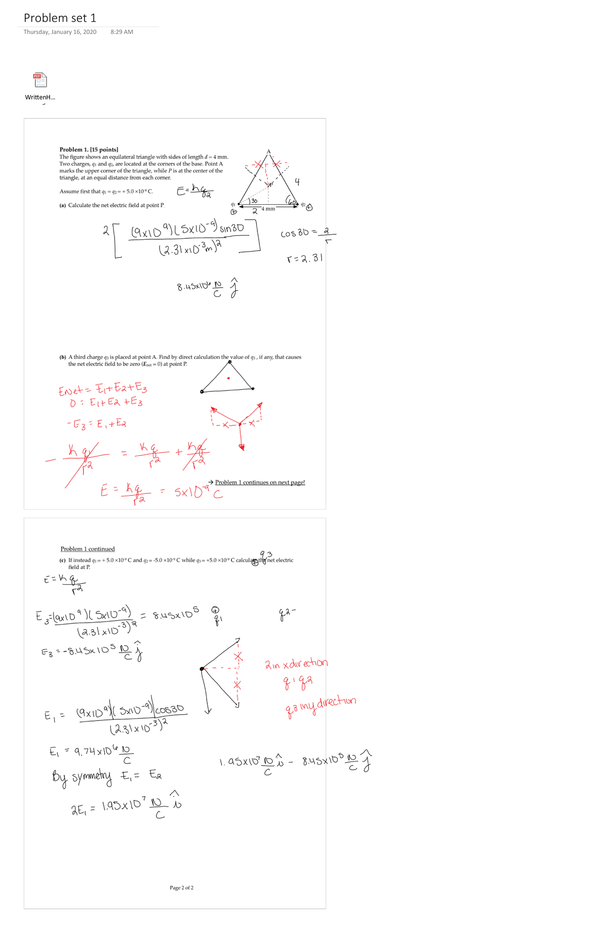 PHYS 201 Problem Set: Electric Field Calculations and Charge Positions ...