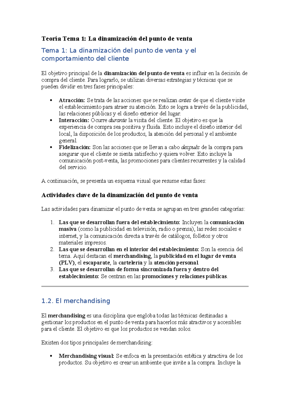 Teoría Tema 1: Dinamización del Punto de Venta y Comportamiento del ...