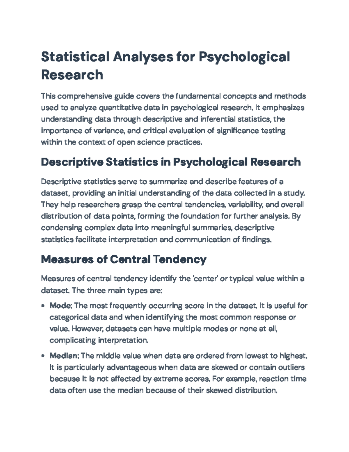 Statistical Analyses for Psychological Research: Key Concepts & Methods ...