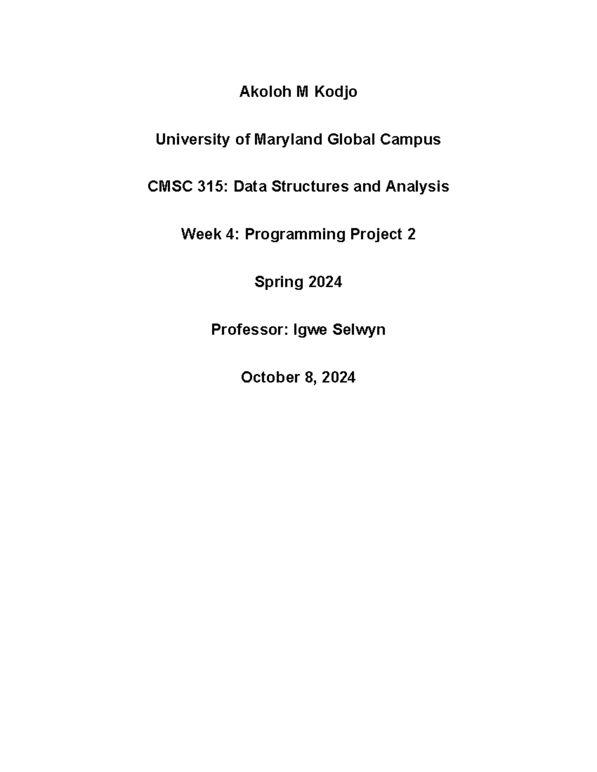 CMSC 315: Spring 2024 Project 1 Documentation and UML Class Diagram ...