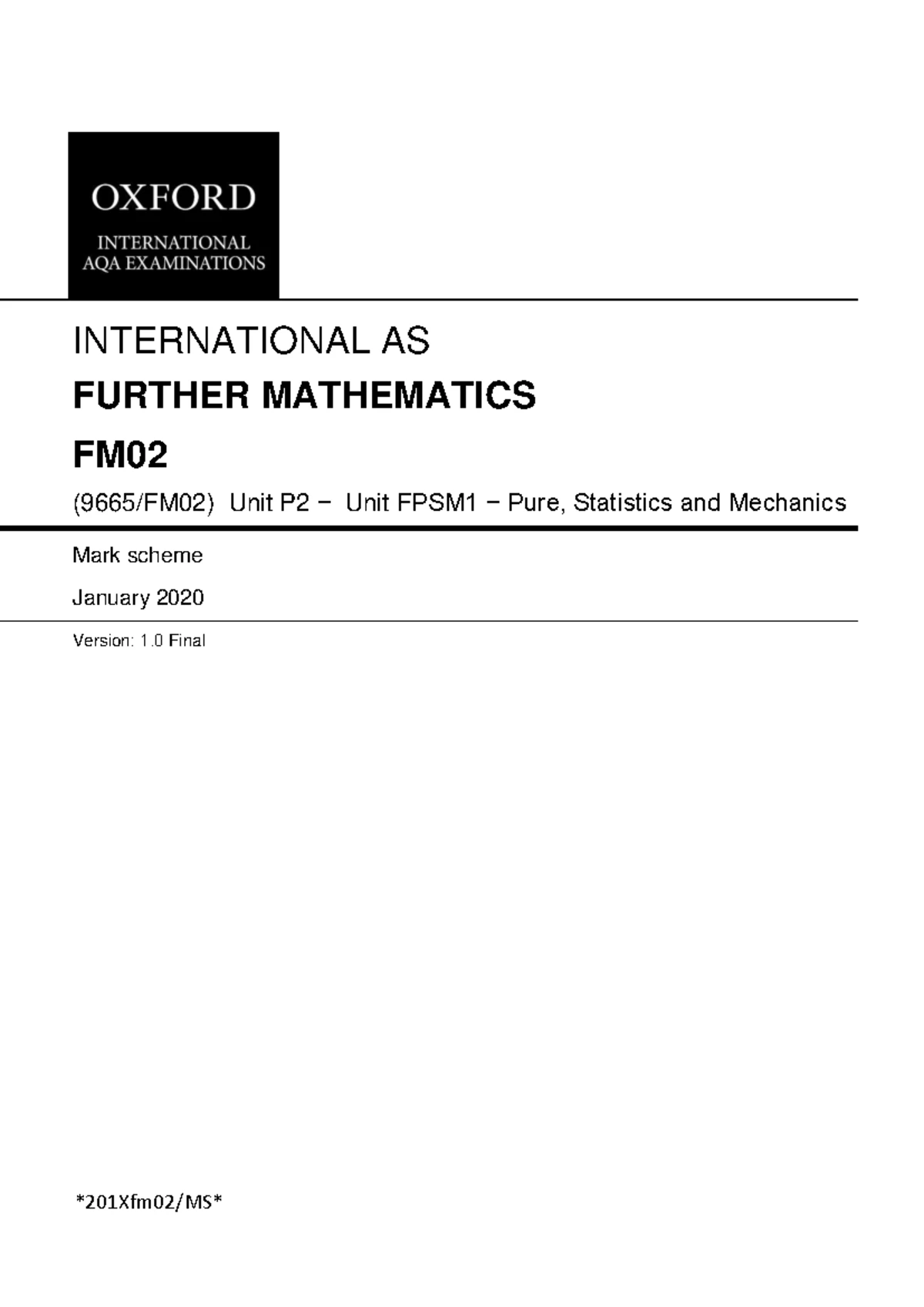 FM P2 Jan 2020 - International AS Further Mathematics Past Paper - Studocu