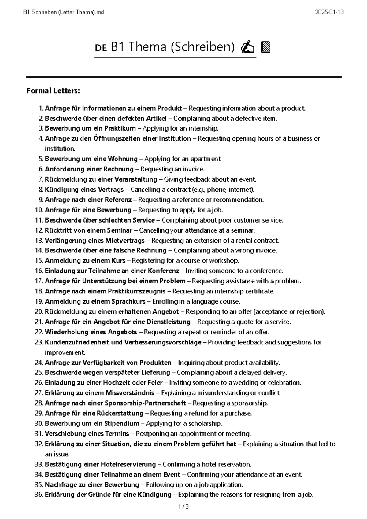 B1 Redemittel Schreiben und Sprechen: Informelle Briefe und ...