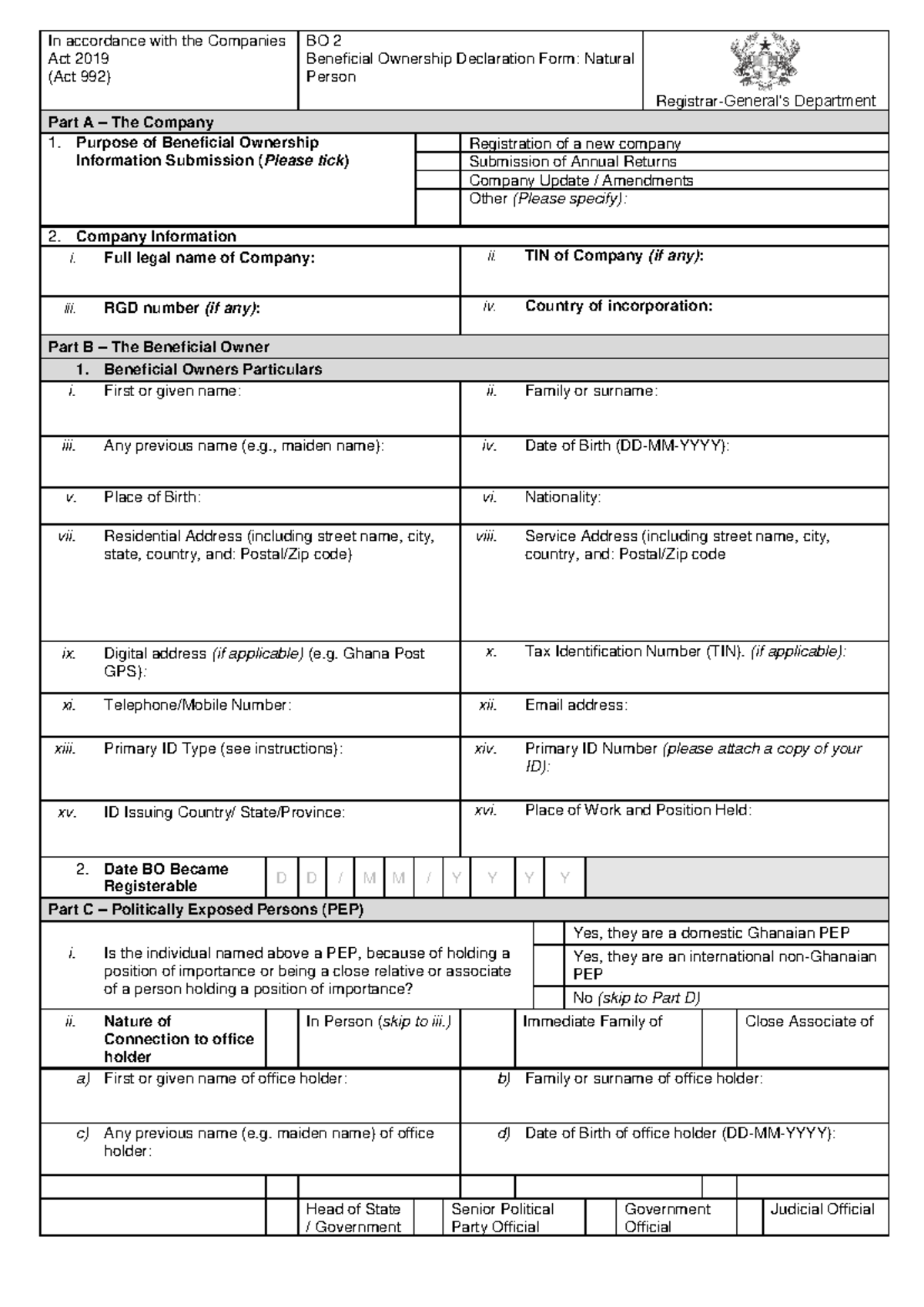 BO2 Beneficial Ownership Declaration Form for Natural Persons - Studocu