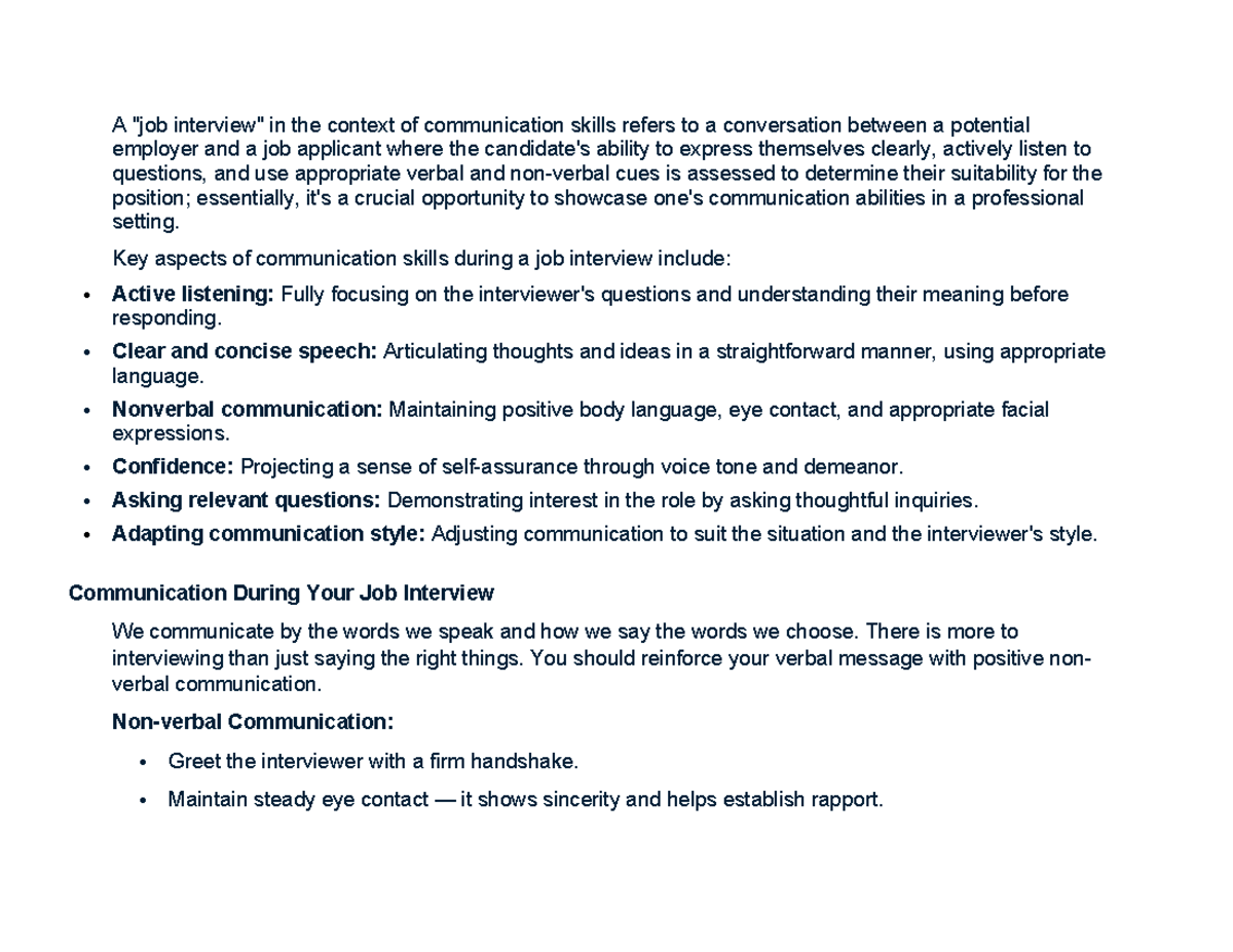 Week 7 The Job Interview - A "job interview" in the context of ...