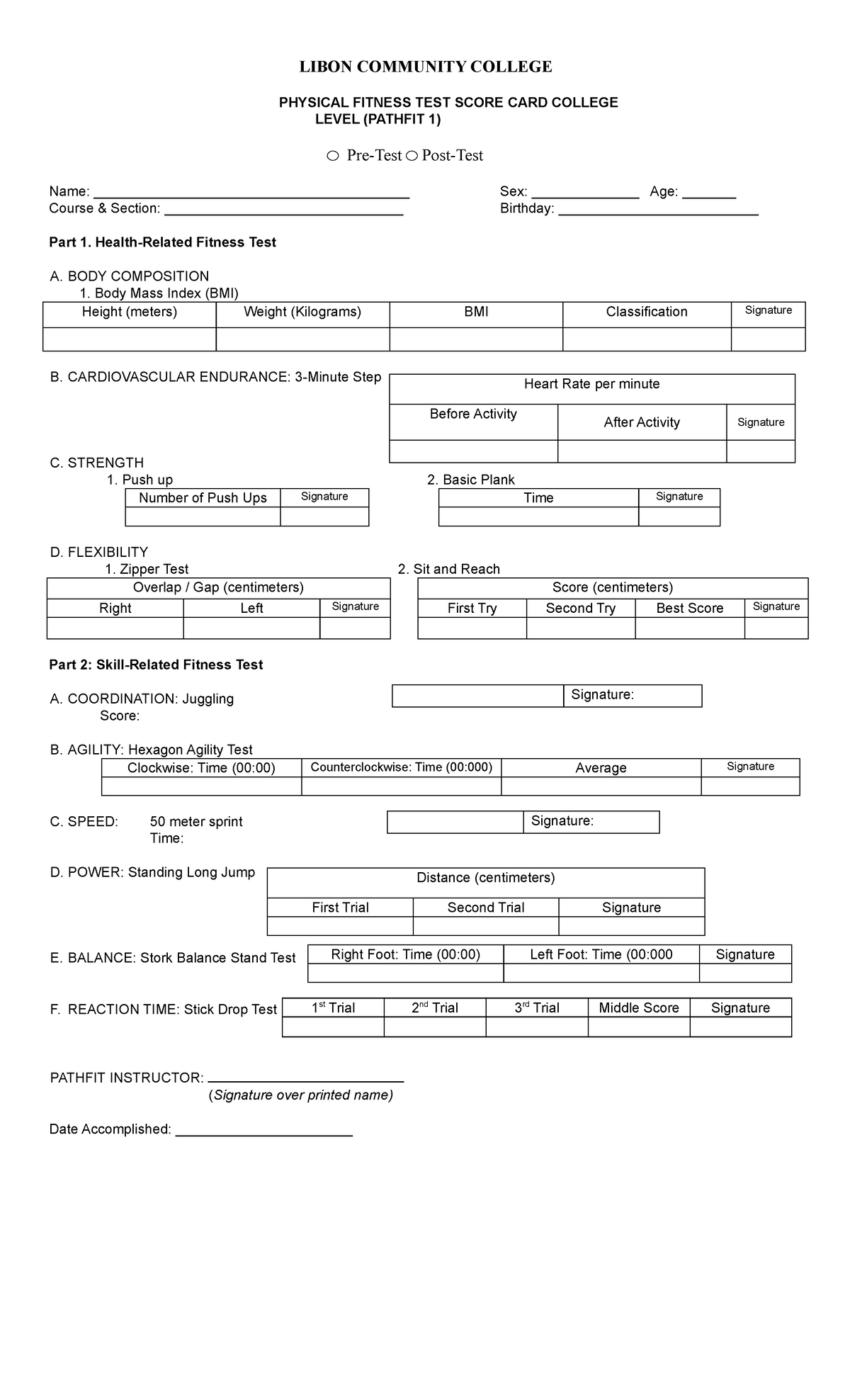 PFT Form 1st week lesson - LIBON COMMUNITY COLLEGE PHYSICAL FITNESS ...