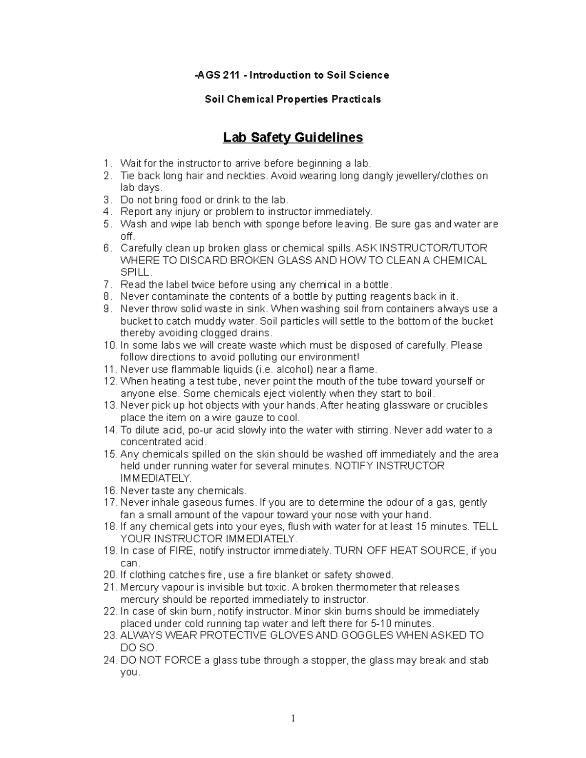 AGS 211 - Soil Science Practicals: Chemical Properties & Lab Guidelines ...