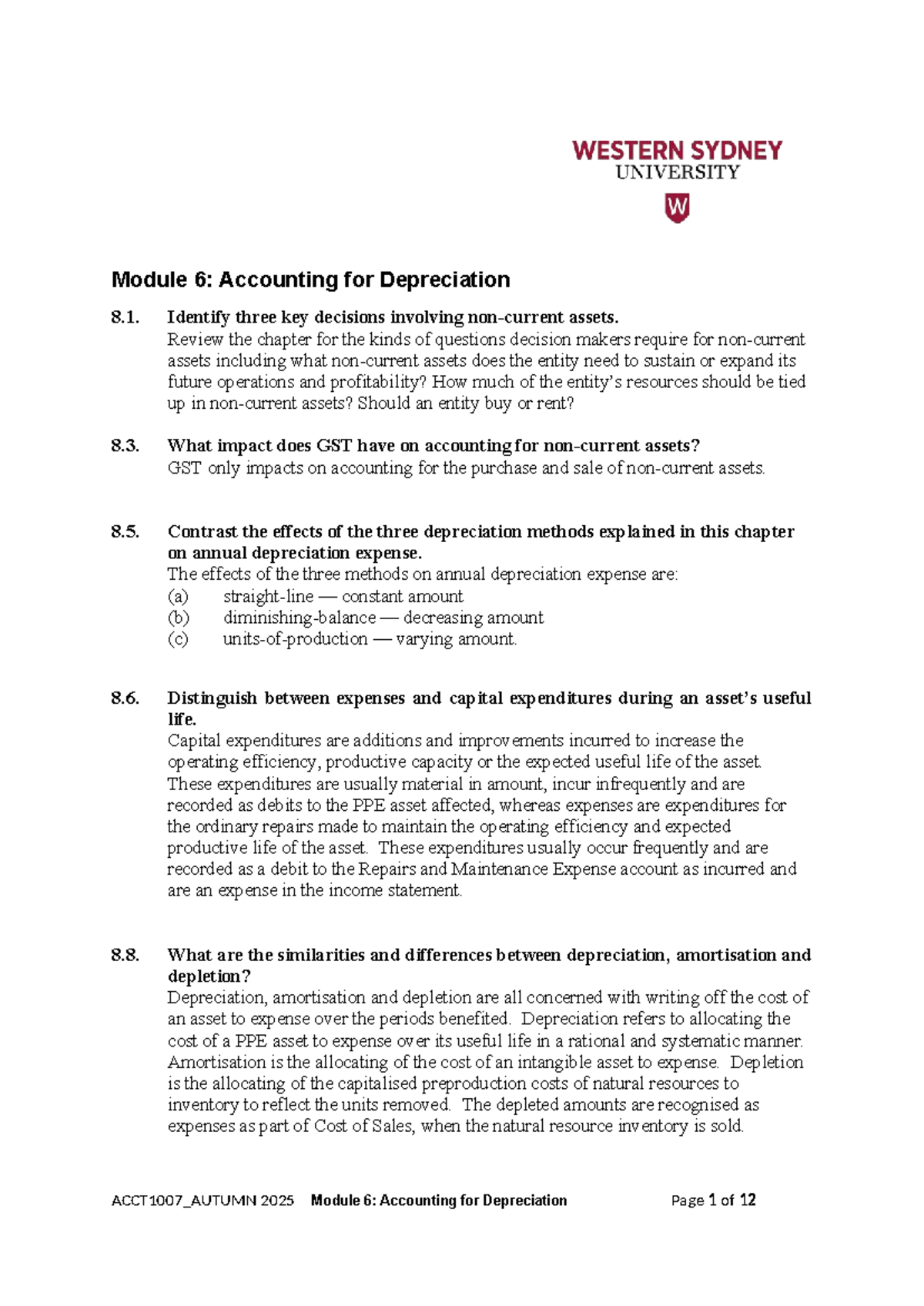 Module 6: Accounting for Depreciation - Key Decisions & Calculations ...