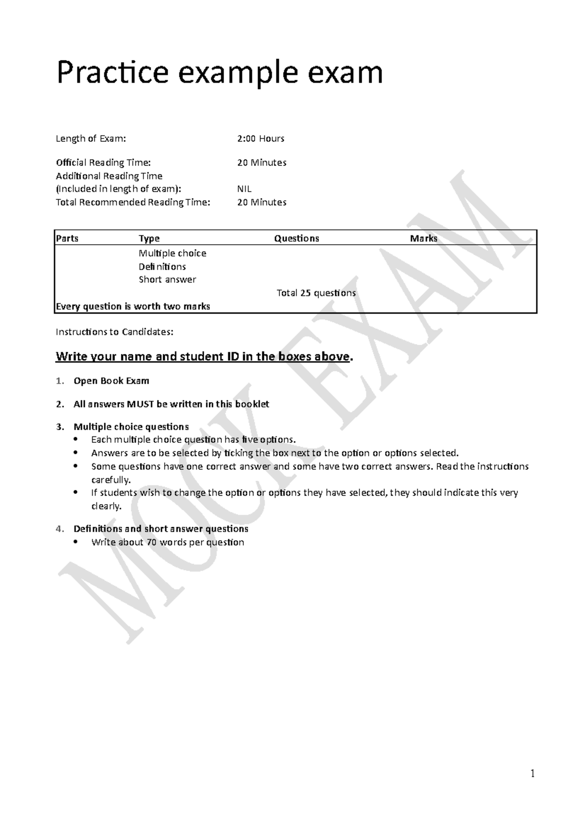 Exam October 2018, questions and answers - Practice example exam Length ...
