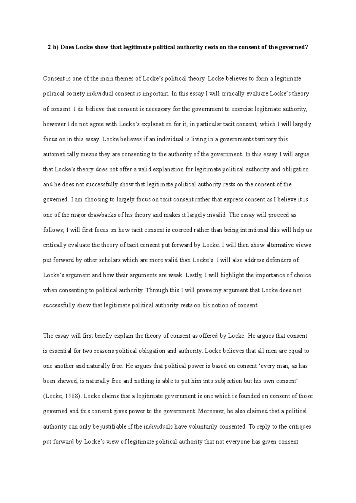 PHIL 101 Essay: Evaluating Locke’s Theory of Political Consent - Studocu