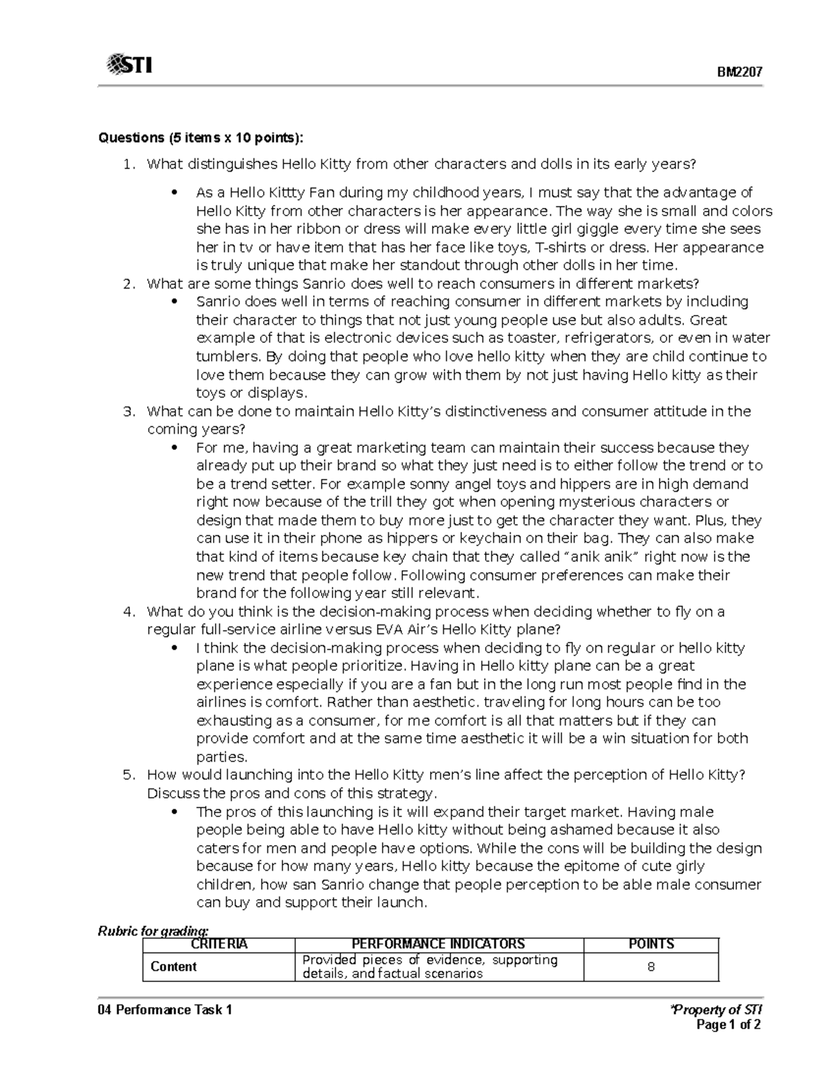 04 Performance Task 1 copy - BM 04 Performance Task 1 *Property of STI ...