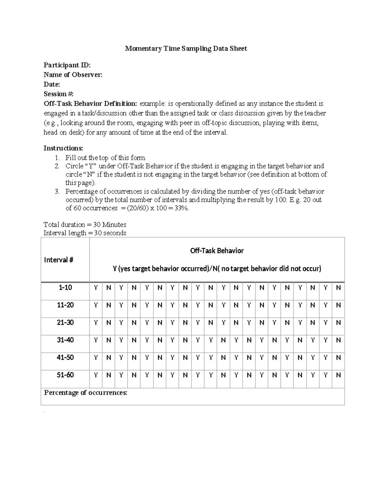 Momentary Time Sampling - Strategies for Increasing On-Task Behavior ...