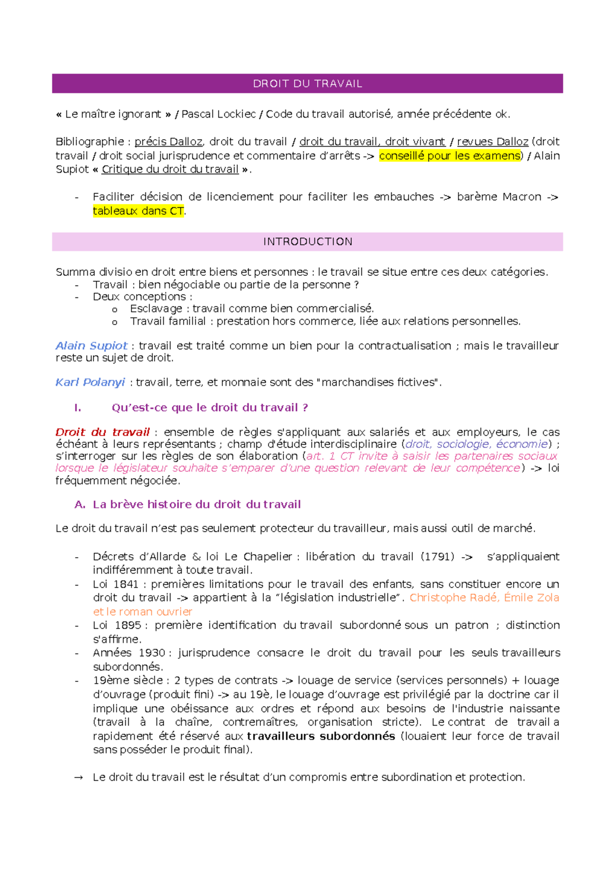 Droit du Travail - Notes de Cours (DROIT 101) - Studocu