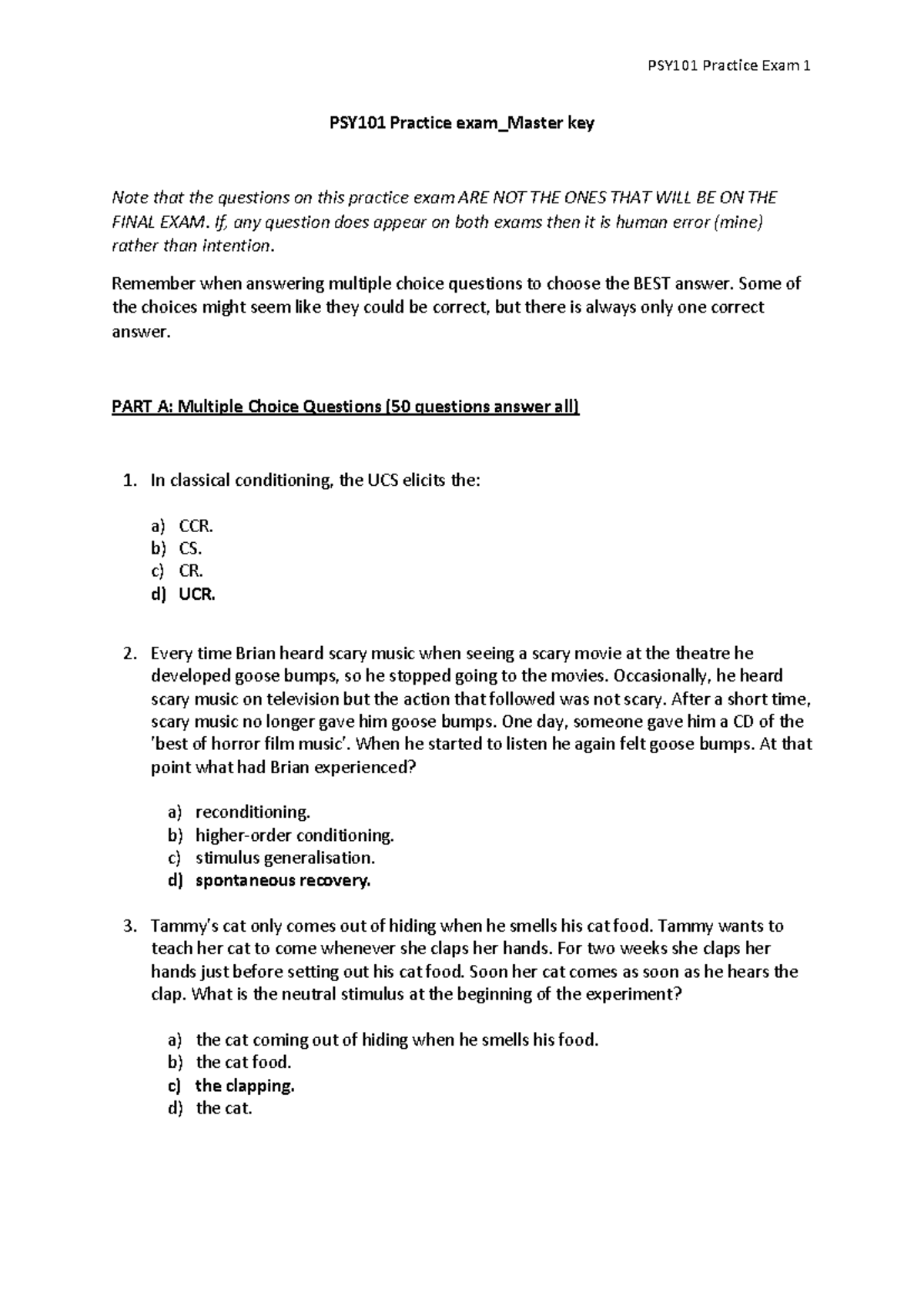 PSY101 Practice Exam Review: Concepts & Key Questions - Studocu