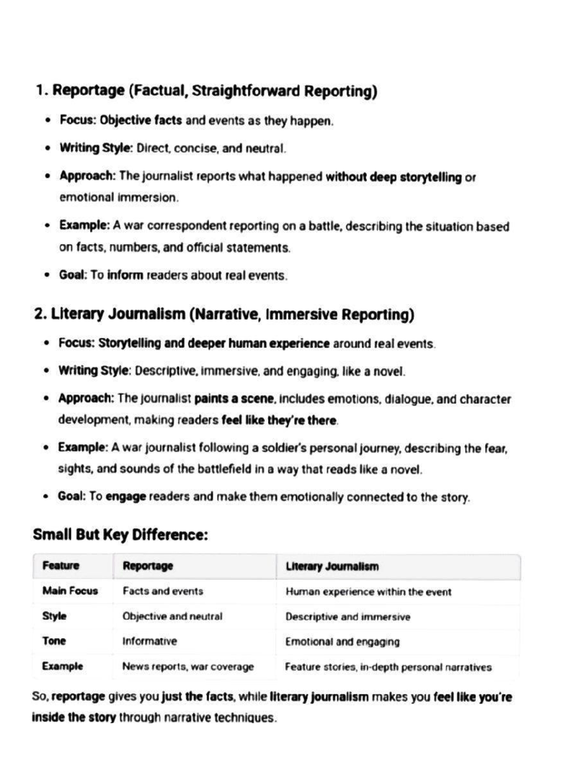 Reportage vs. Literary Journalism: A Comparative Analysis - Studocu