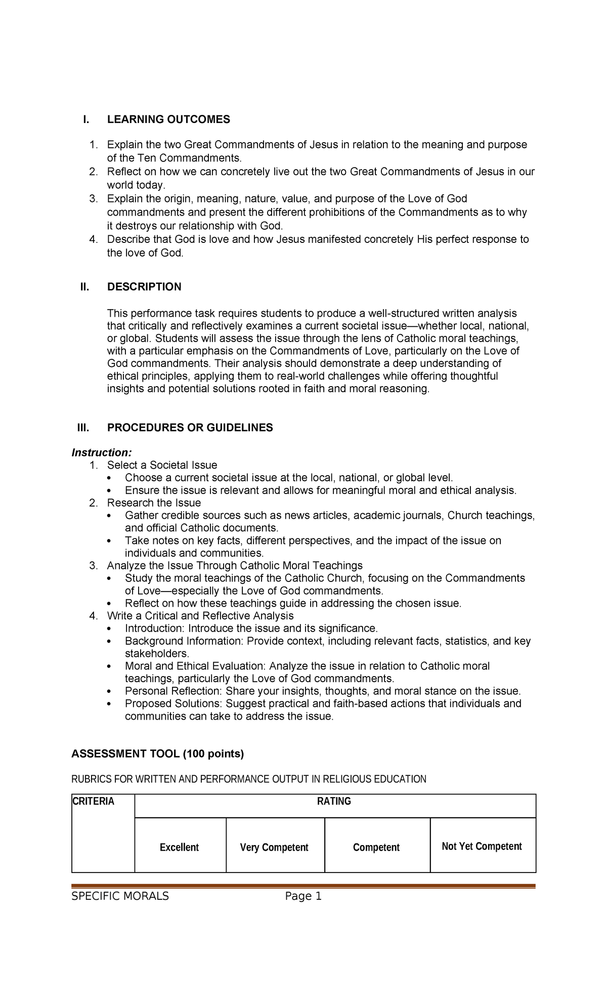 Performance Task 106 - Analyzing Societal Issues Through Catholic ...
