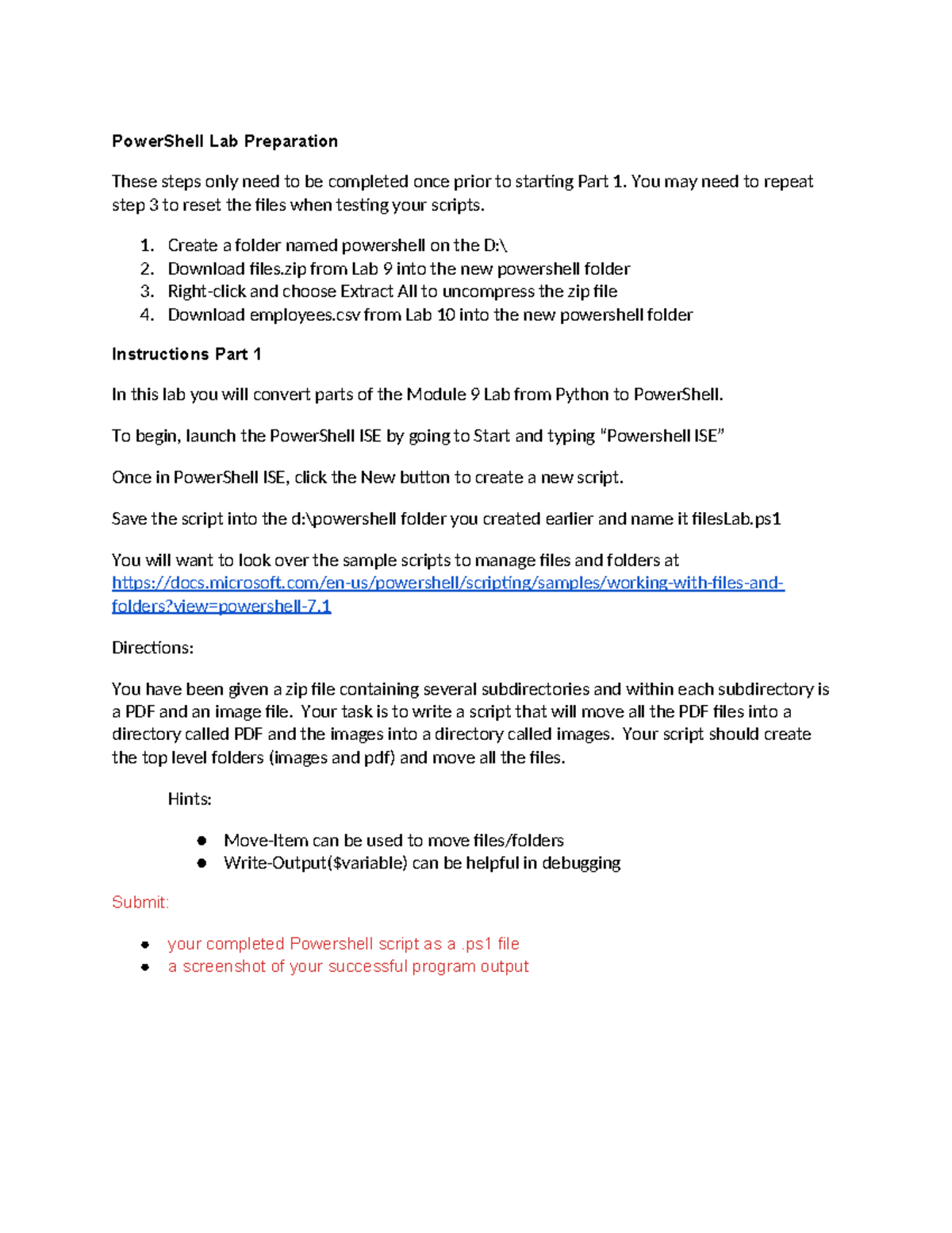 Lab 12: PowerShell Script Development & File Management Instructions ...
