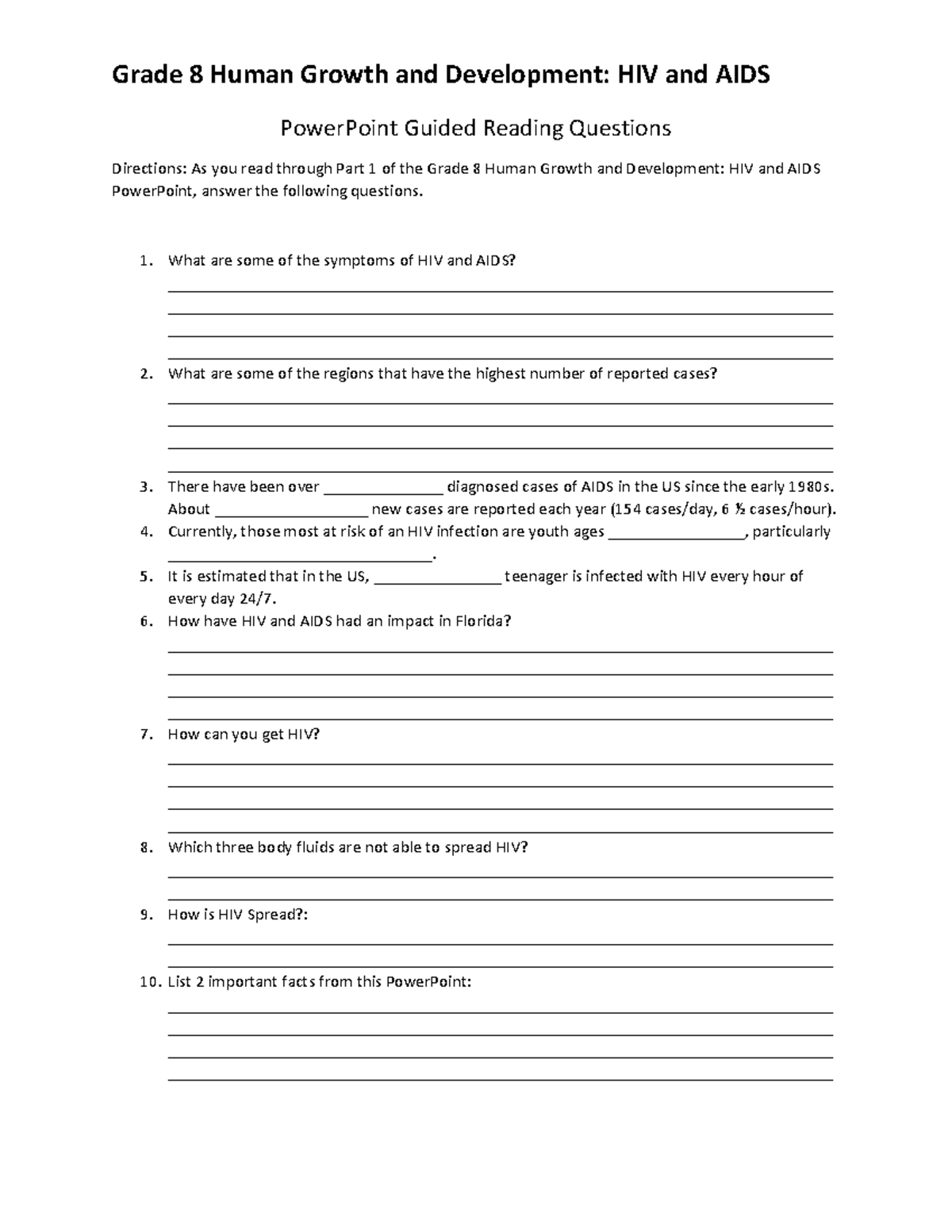 8th grade Part 1 Guided Notes - Grade 8 Human Growth and Development ...