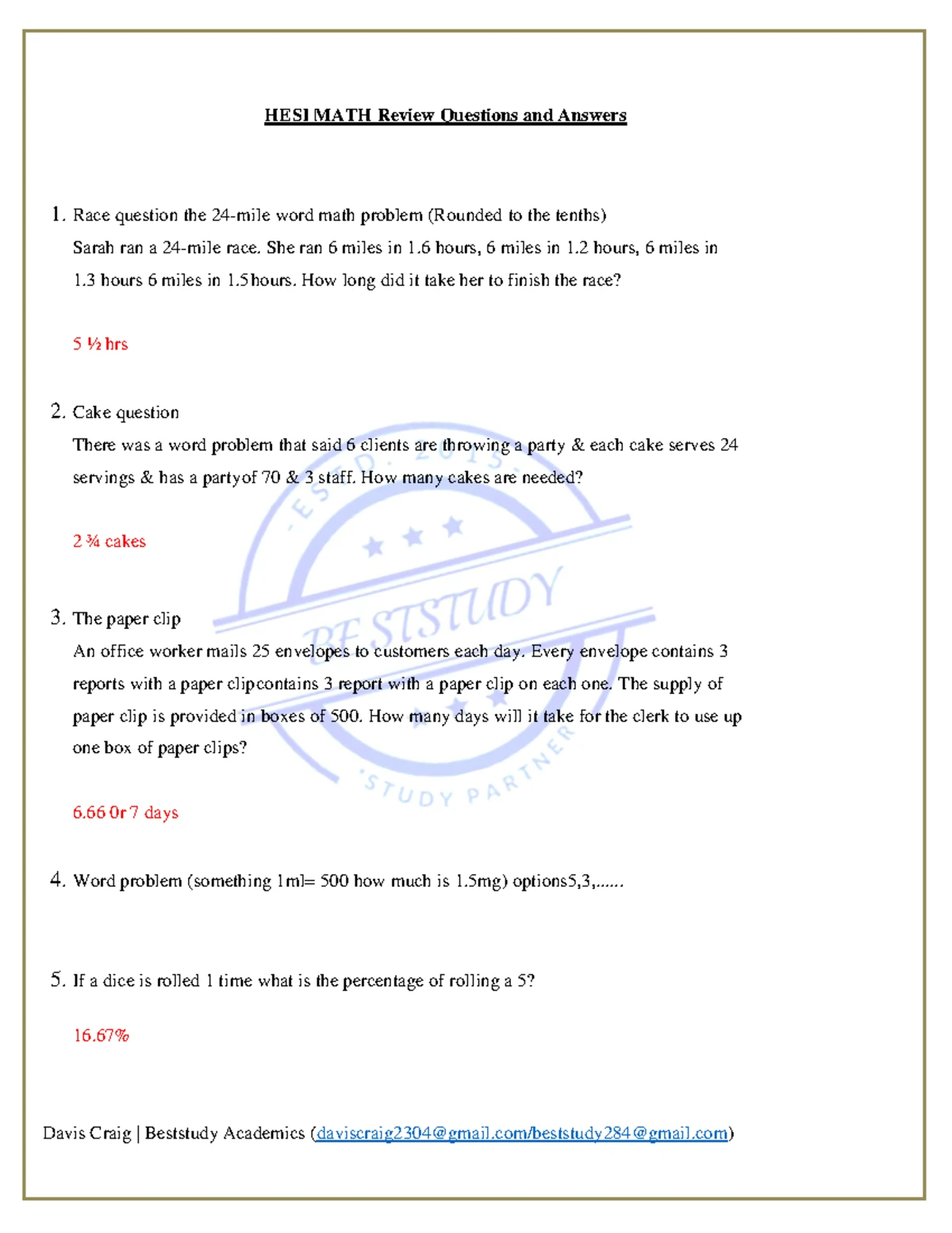 Math HESI Entrance Exam Study Guide - Studocu