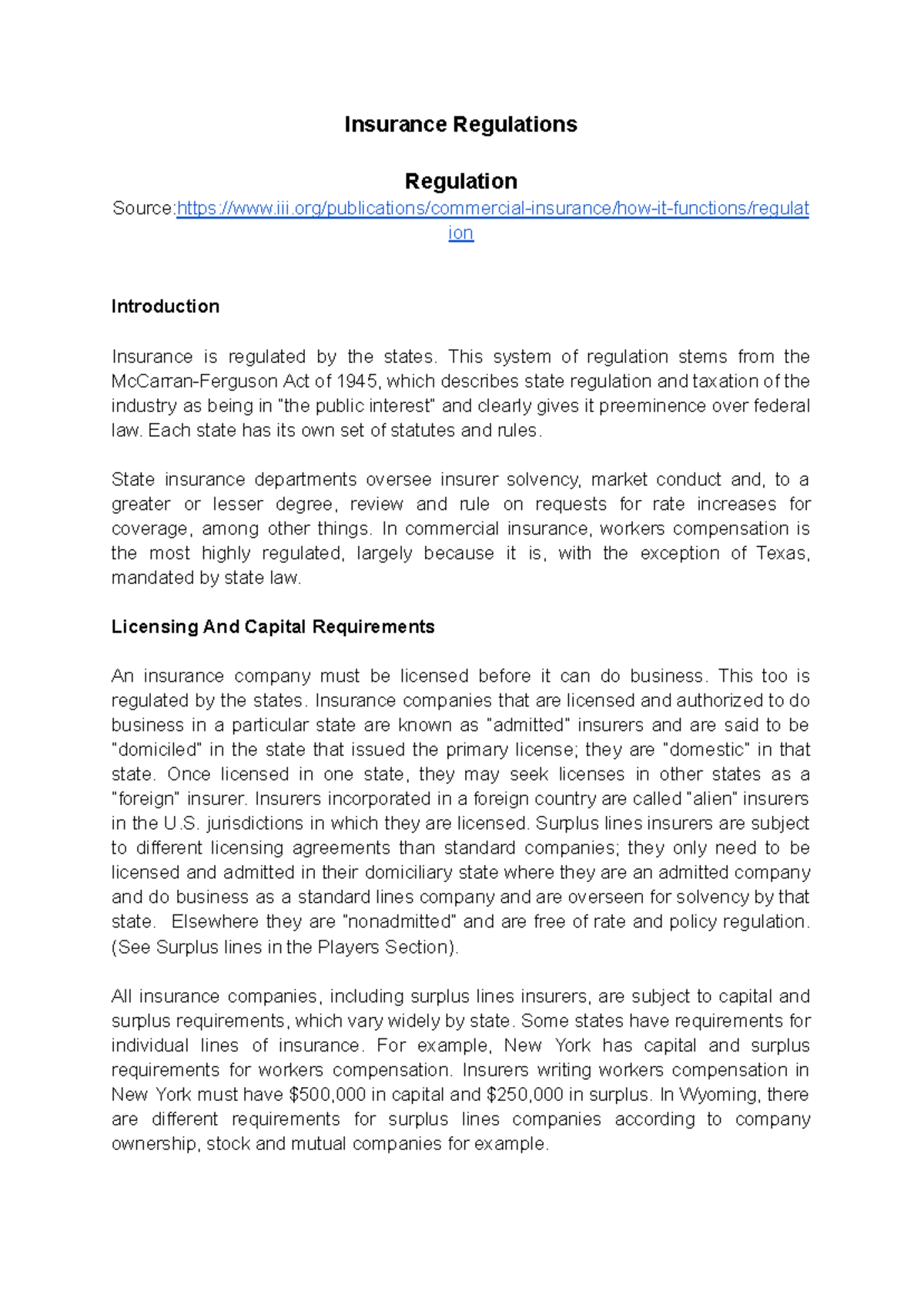 Insurance Regulations: Overview of State Oversight and Requirements ...