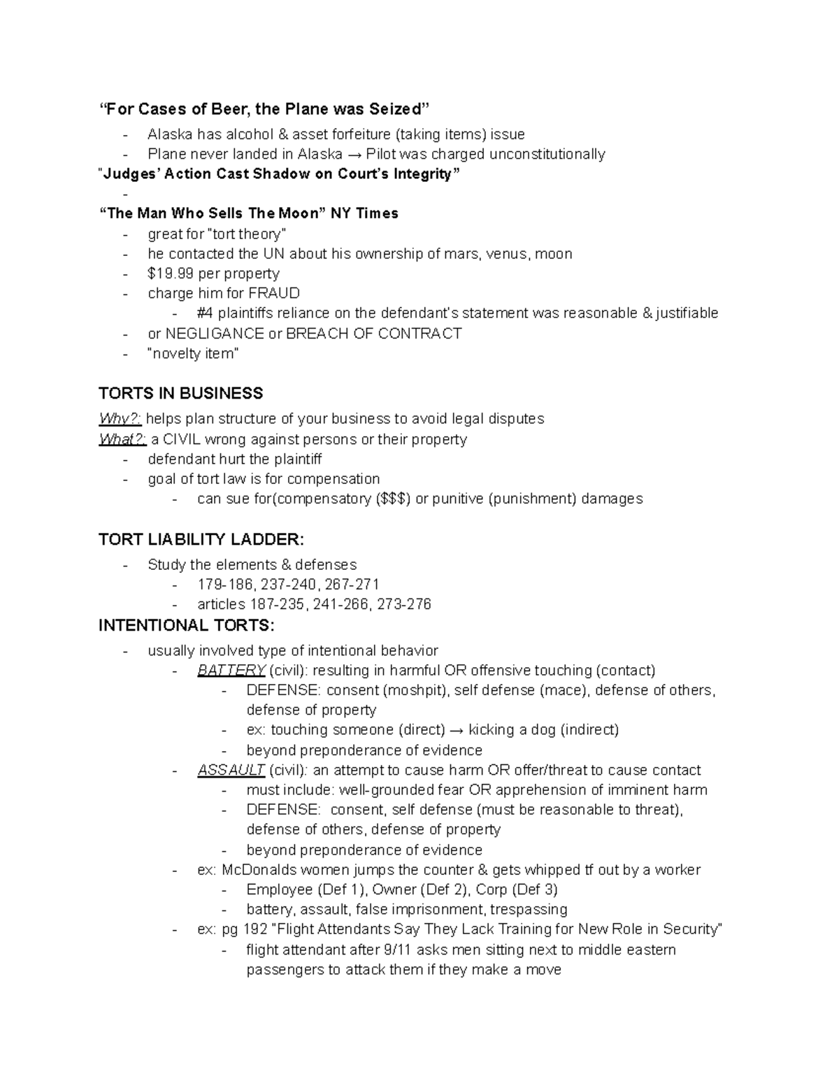 BUS 207 - Exam 2 Notes: Understanding Tort Law and Liability - Studocu