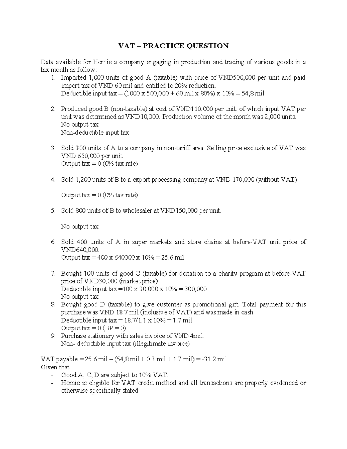 Tutorial 3 - VAT Practice question - VAT – PRACTICE QUESTION Data ...