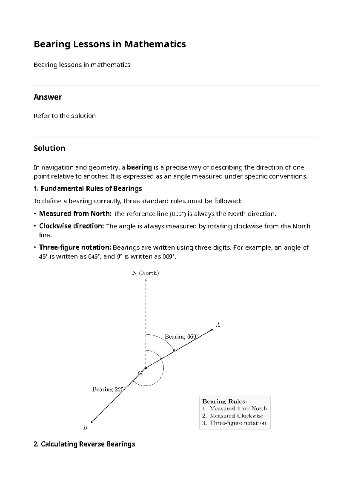 MAT 101: Bearing Lessons in Navigation and Geometry - Studocu