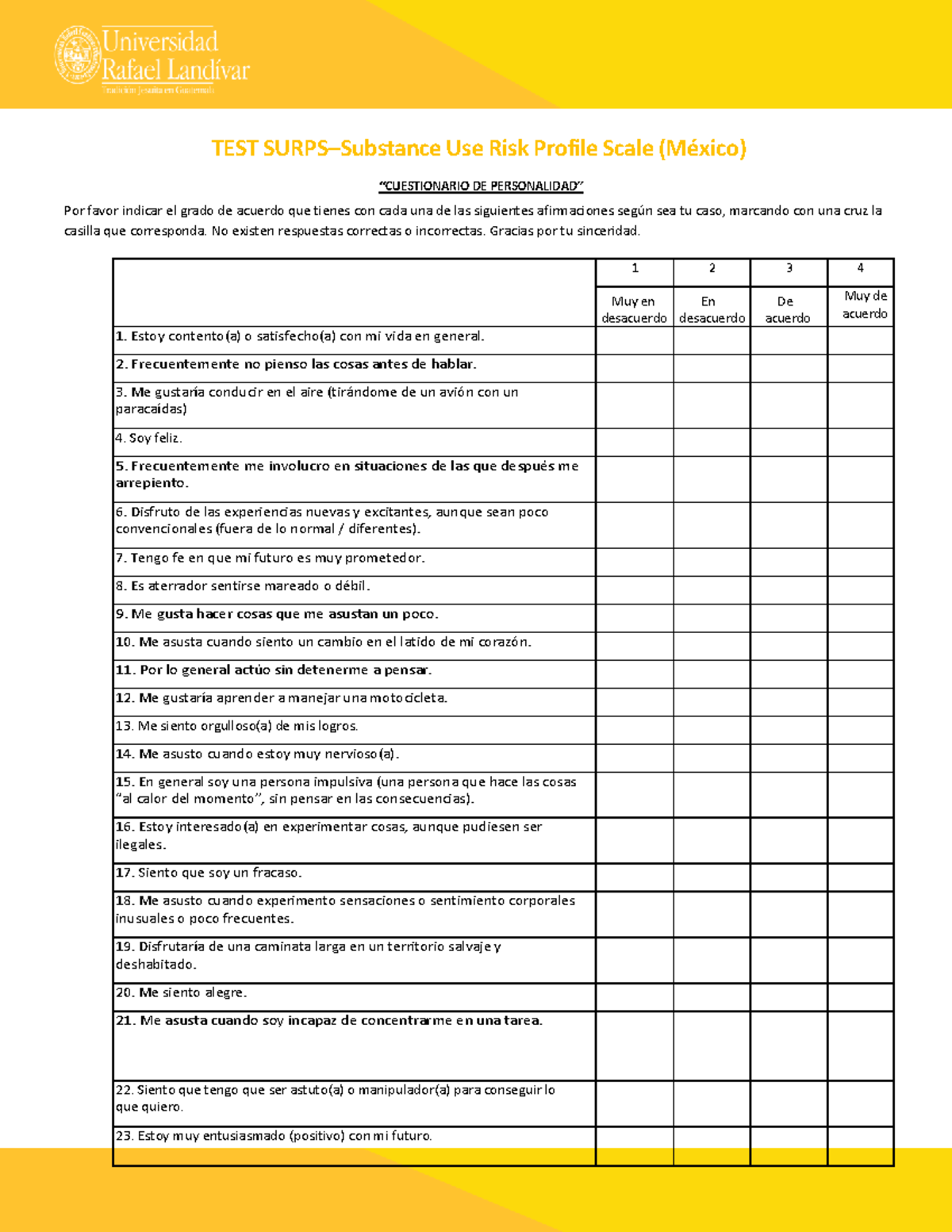 Test Surps - tareas - TEST SURPS–Substance Use Risk Profile Scale ...
