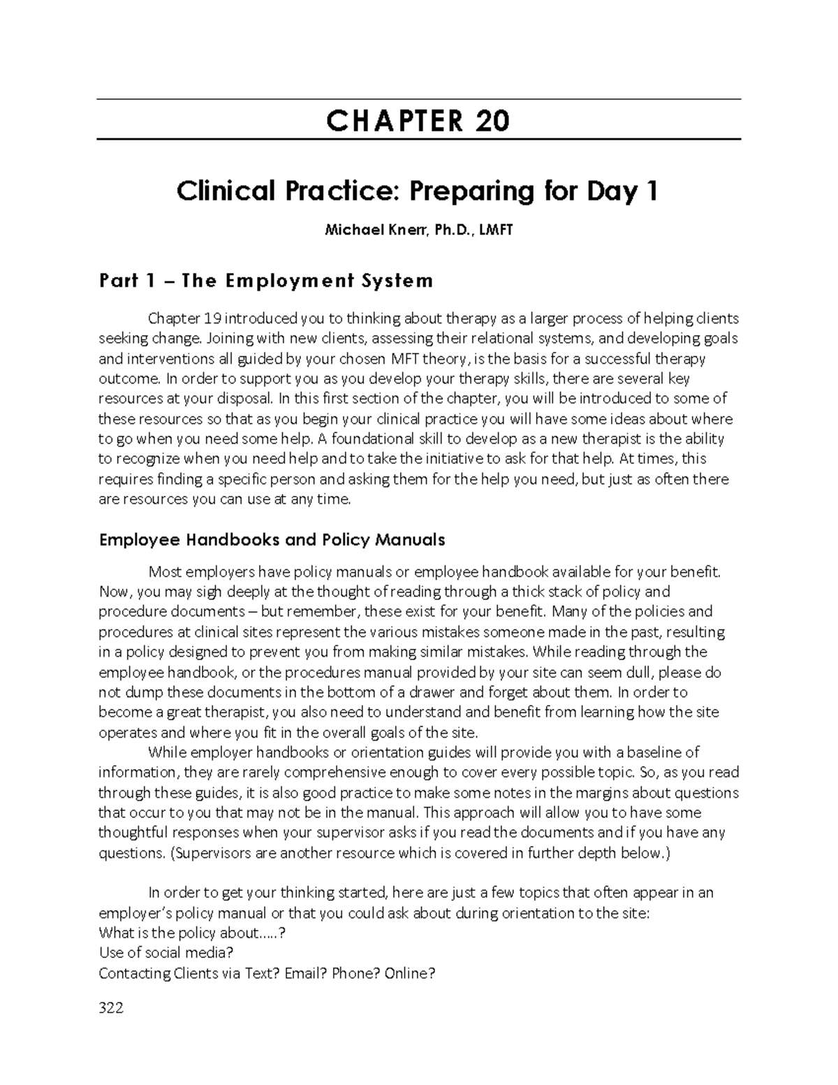 Clinical Practice Preparing for Day 1 - , LMFT Part 1 – The Employment ...