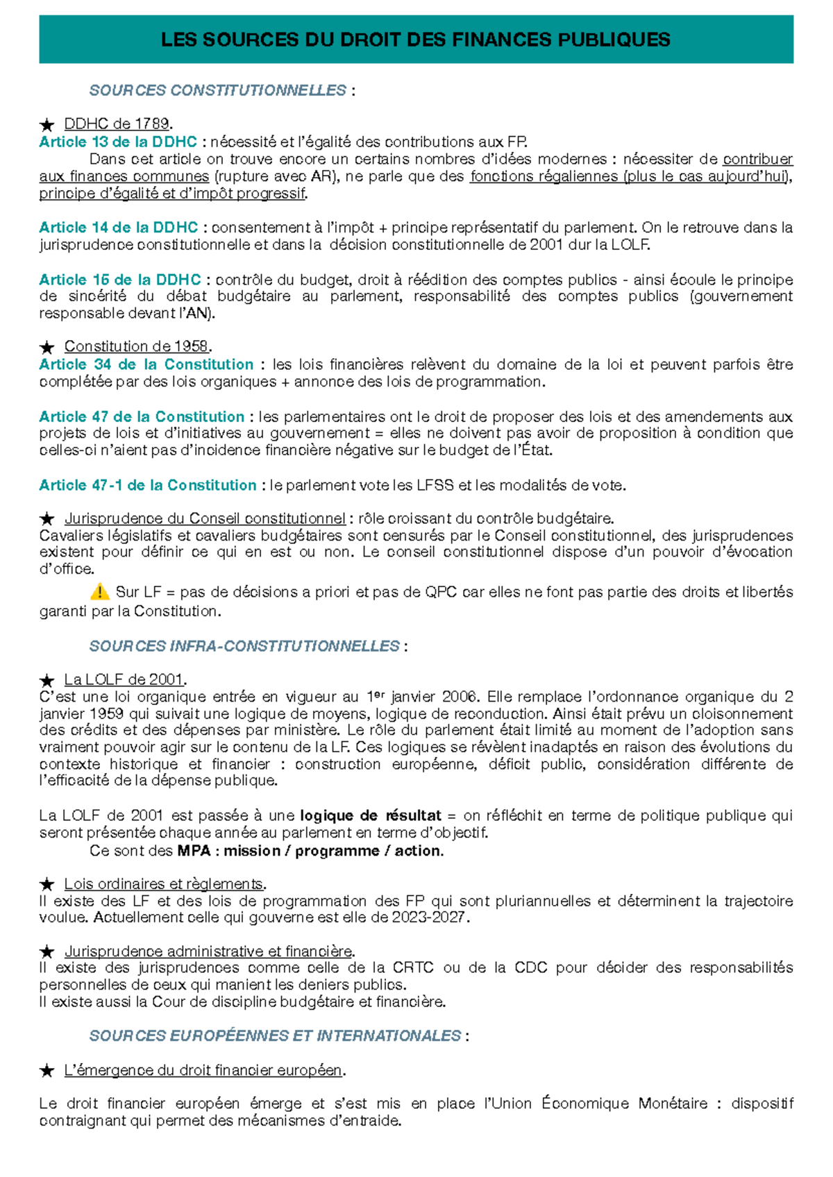 Chapitre 1 DFP - Révision des Sources du Droit Financier Public - Studocu