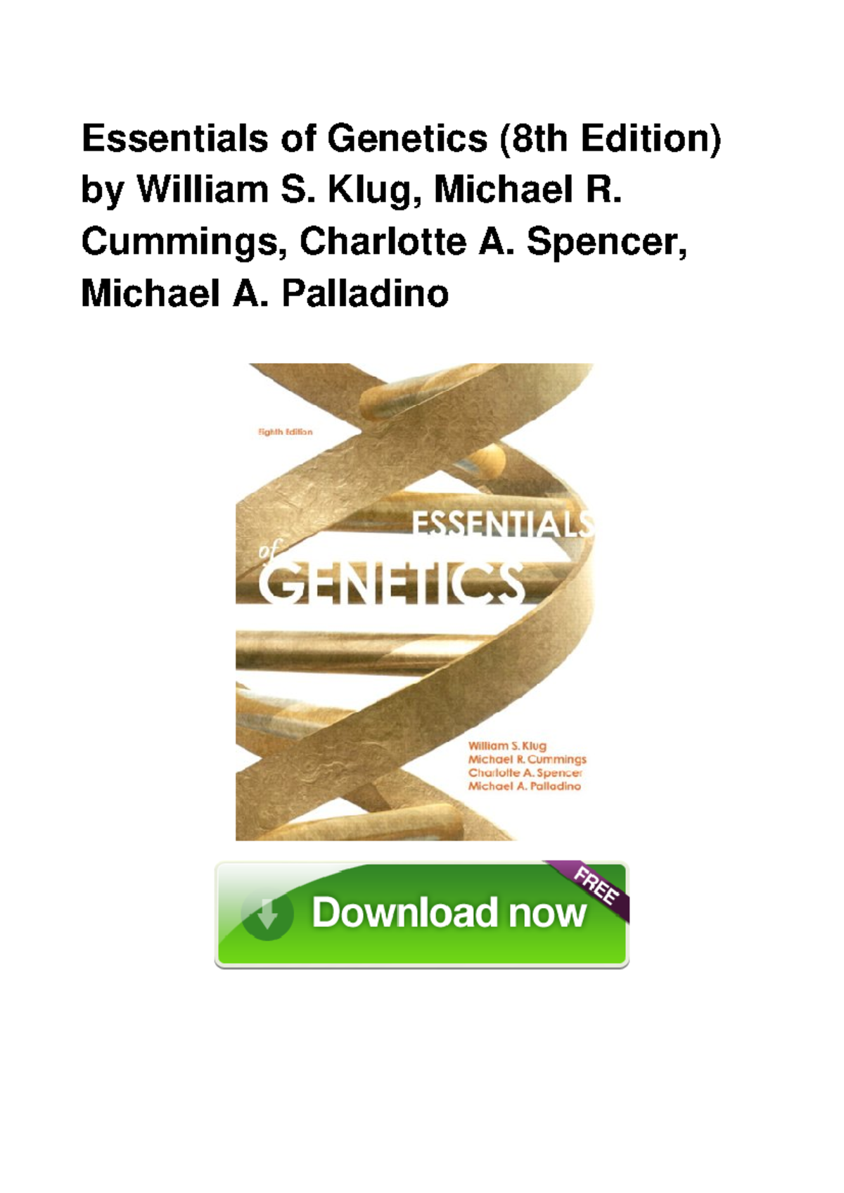 Essentials Of Genetics 8th Edition by Wi - Essentials of Genetics (8th ...