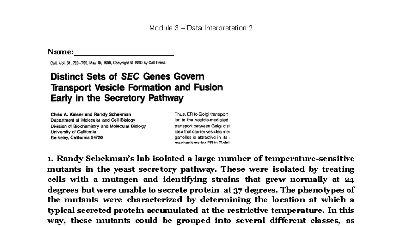 4 Module 3 Data Interpretation: Secretory Pathway Mutant Analysis - Studocu