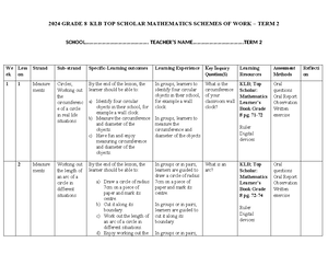 Grade 7 Mathematics Term 1 Assessment Marking Scheme 2024 - Studocu
