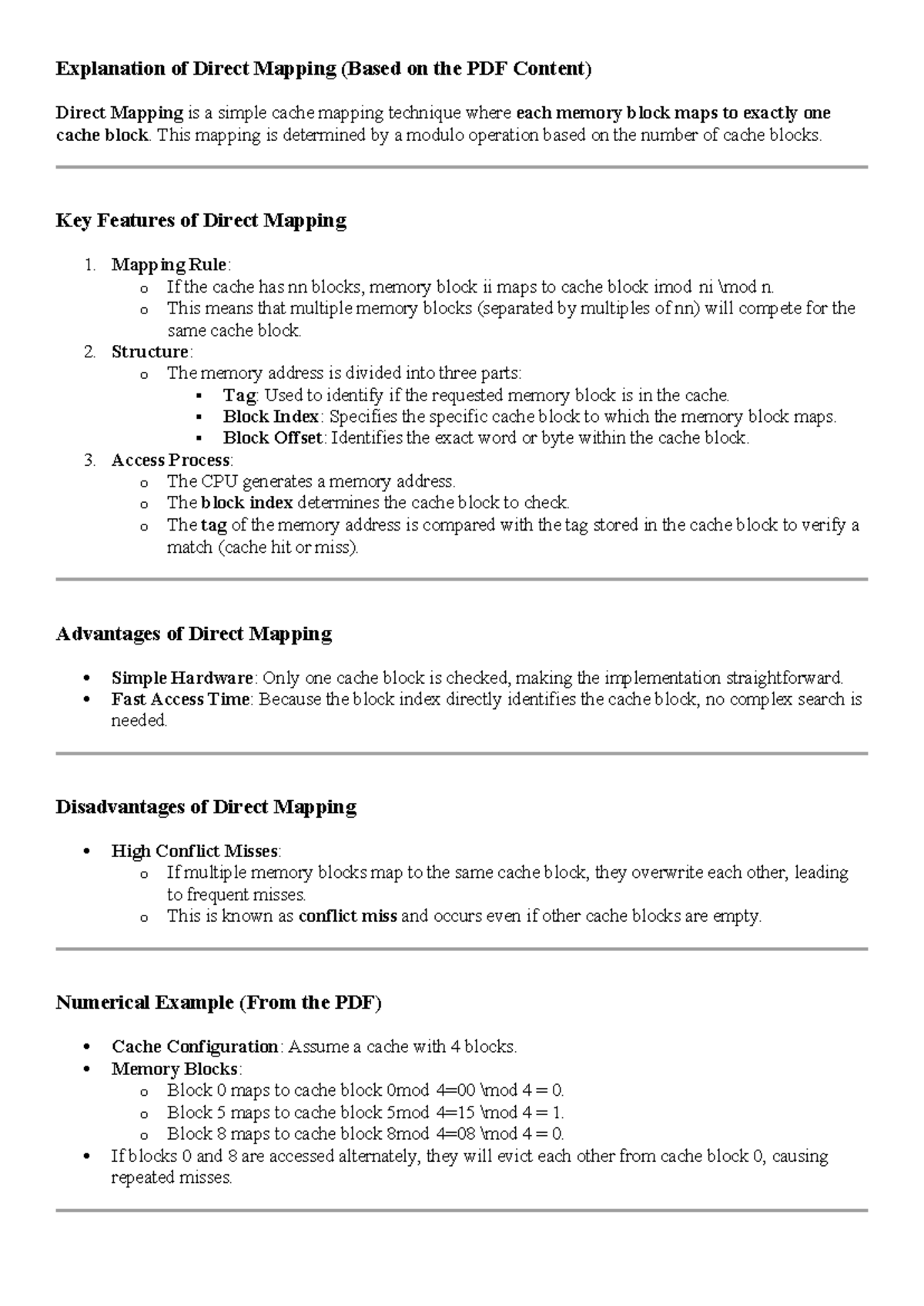 Cache memory - yes - Explanation of Direct Mapping (Based on the PDF ...