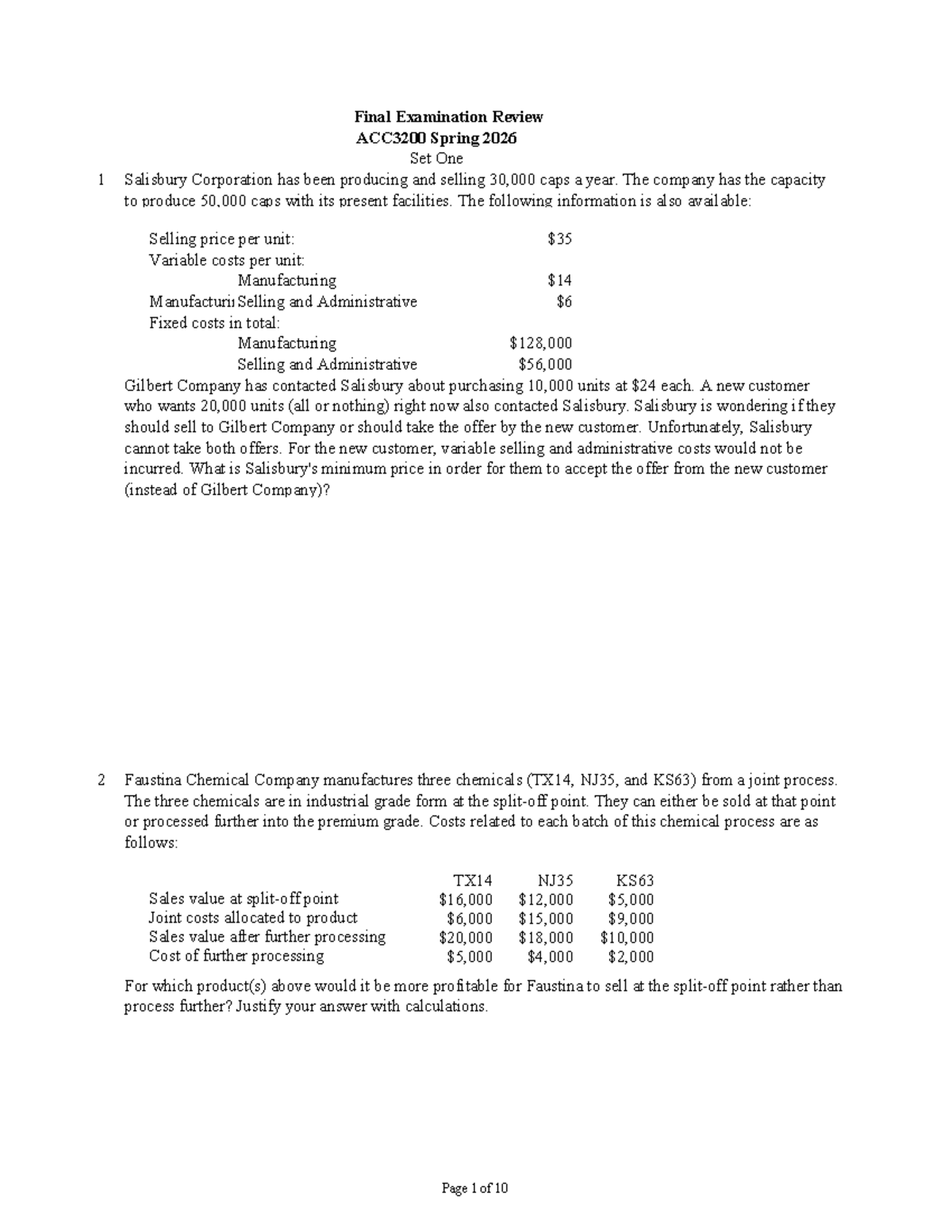 Practice Final Exam Review ACC3200 Spring 2026 - Set 1 - Studocu