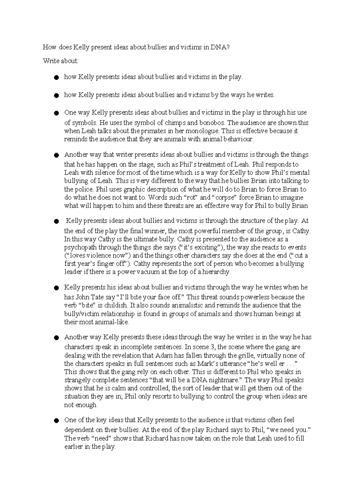 Analyzing Bullying and Morality in DNA by Kelly: A Study Guide - Studocu