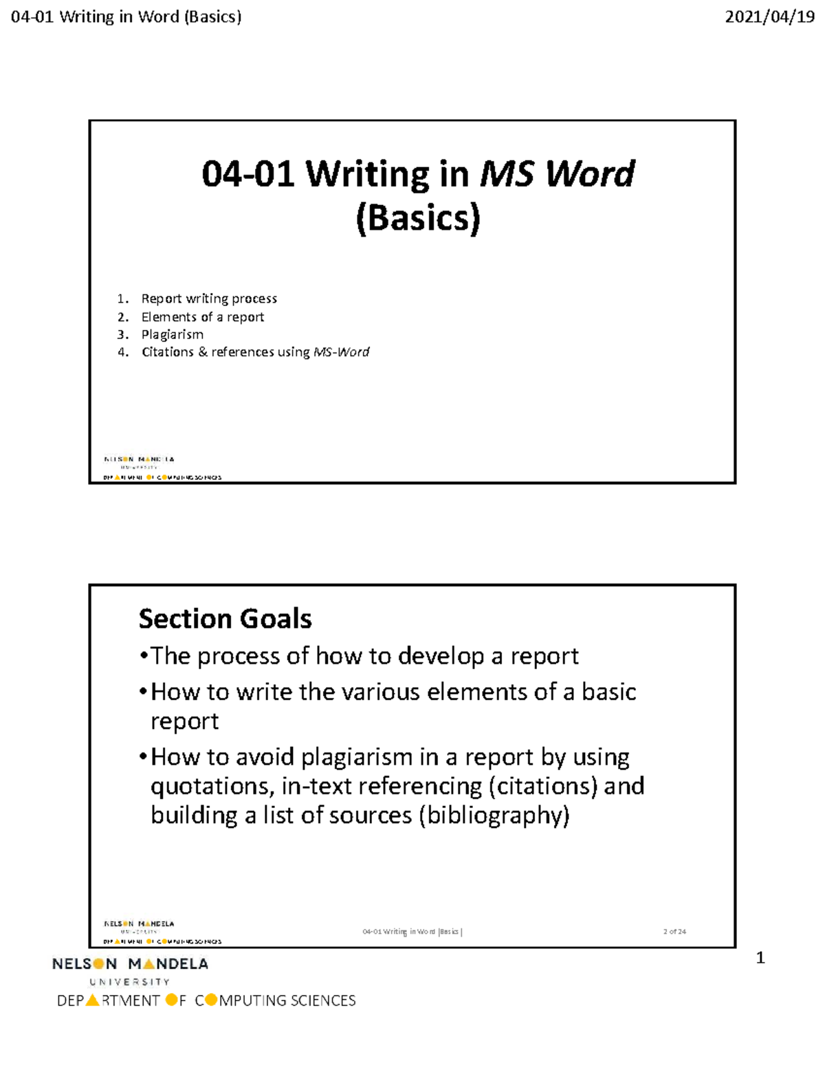04-01 Writing Basics: Structuring Reports in MS Word Guide - Studocu