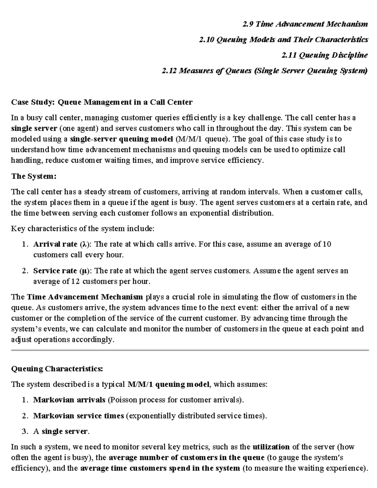 Case Study: Queue Management in Call Center (Queue Theory) - Studocu