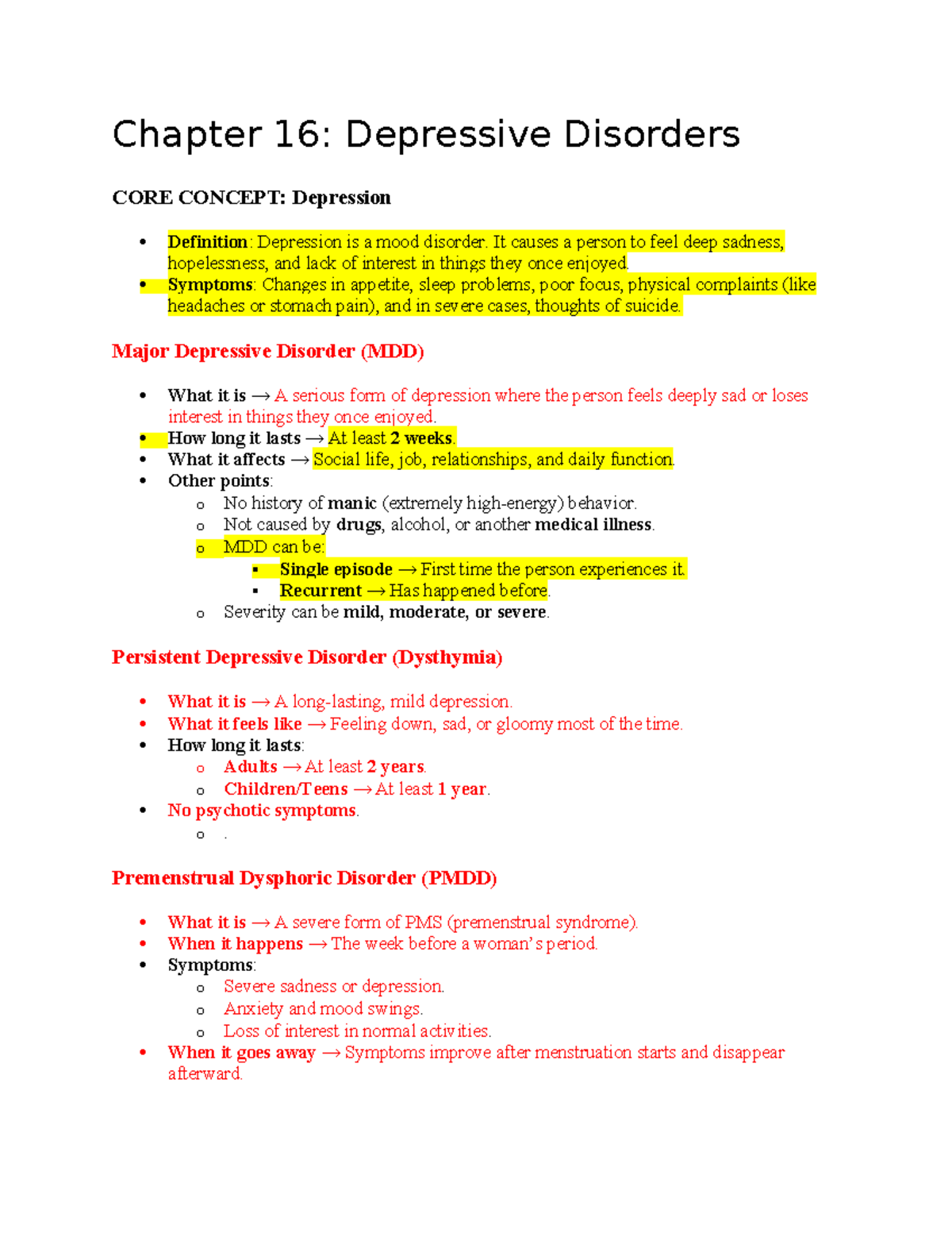 Chapter 16 Depressive Disorders - Chapter 16: Depressive Disorders CORE ...