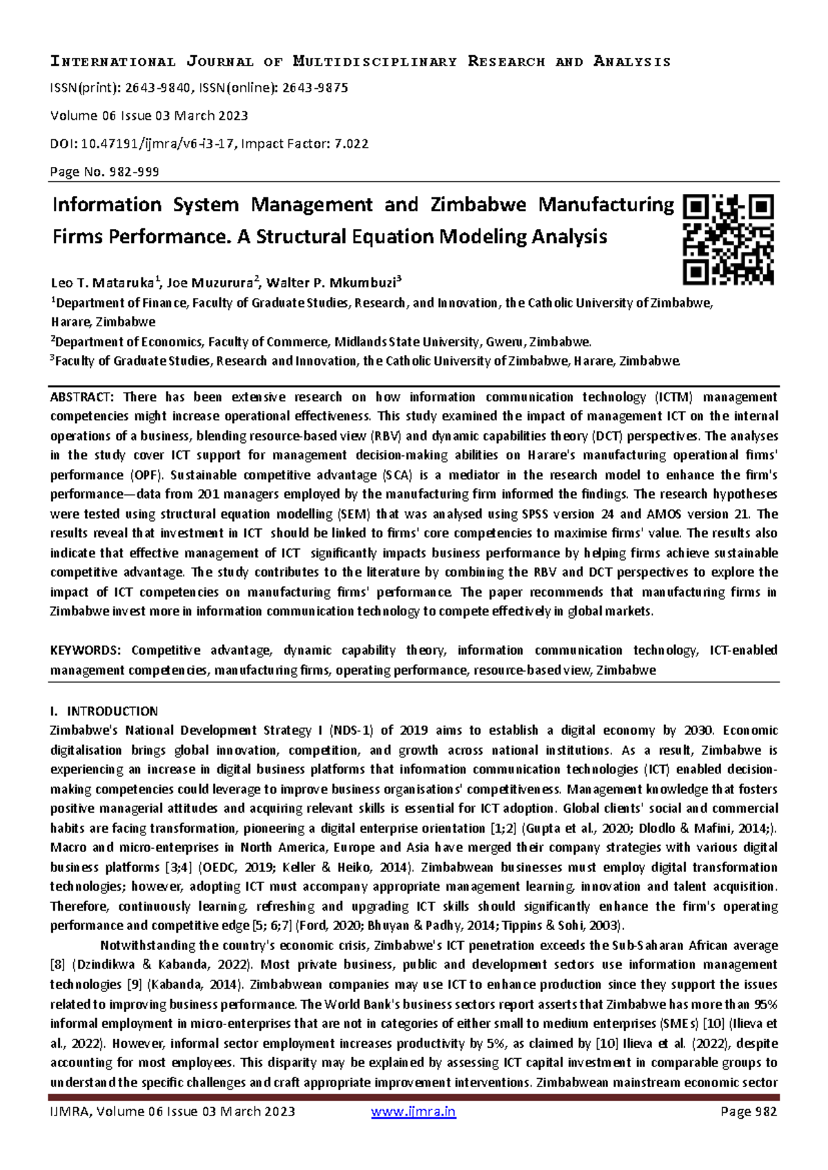 **Title: Impact of ICT Management on Zimbabwe Manufacturing Firms ...