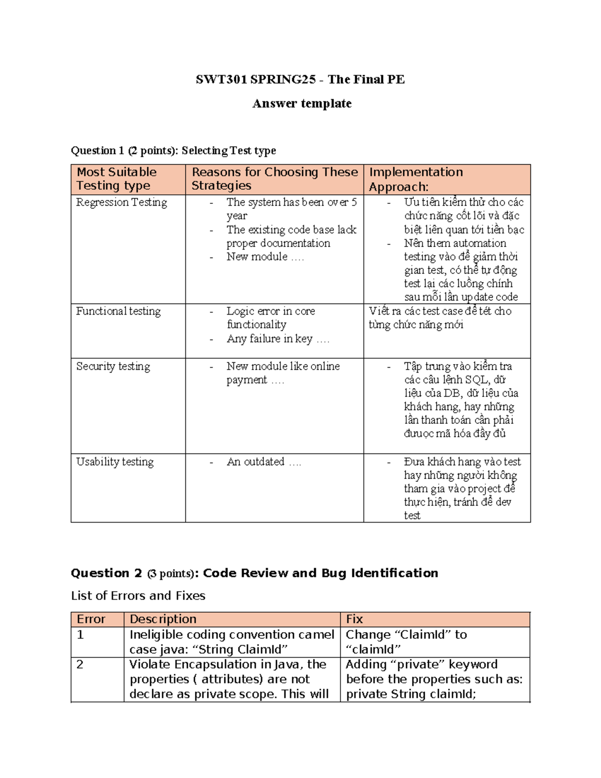 SWT301 SPRING25 Final Exam Practice Questions and Answers - Studocu