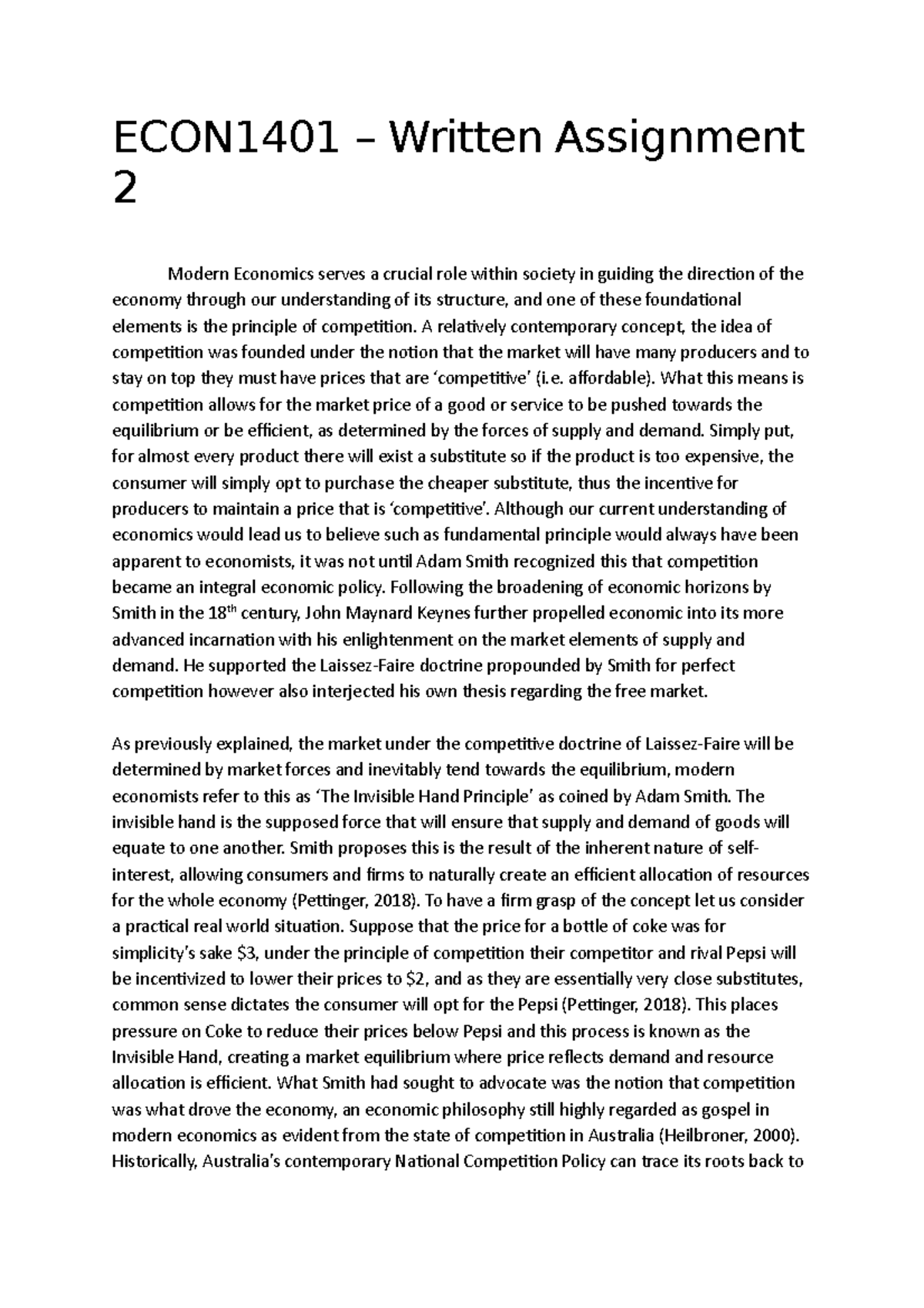 Written assignment 2 - ECON1401 Written Assignment 2 Modern Economics ...