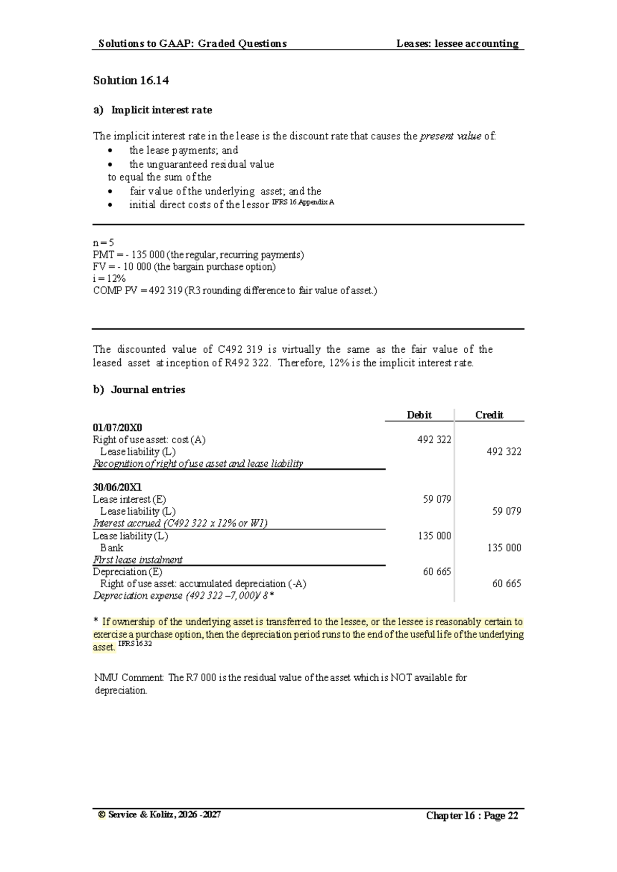 Solutions to GAAP: Graded Questions on Leases (Solution 16) - Studocu