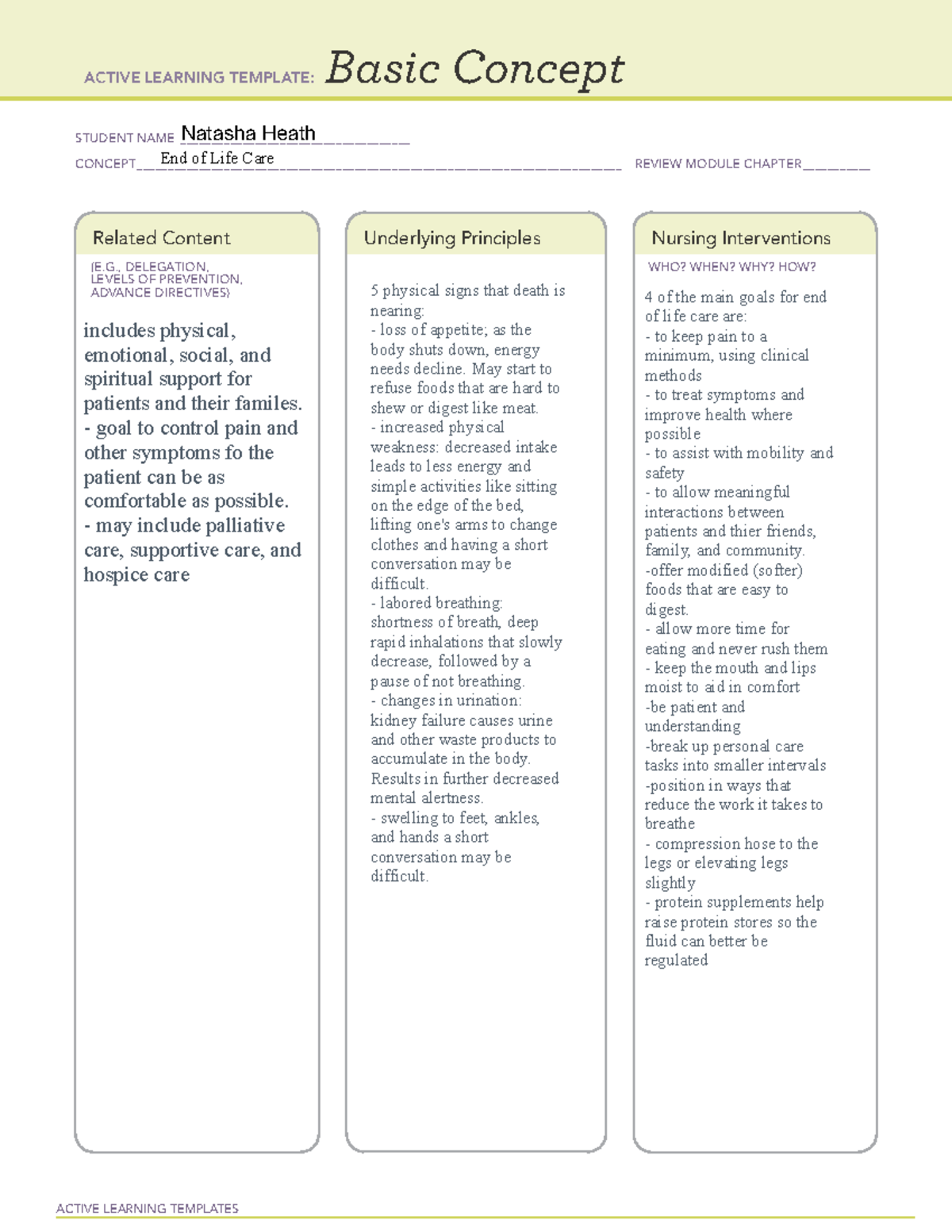 Active Learning Template: End of Life Care - NURS 2 Review Notes - Studocu